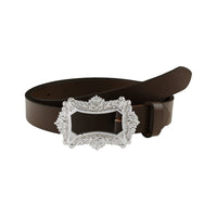 Baroque Vintage Rectangular Silver Plated Leather Belt