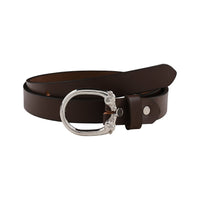 Vintage Leather Belt with Dual Horse Head Oval Silver Plated Buckle