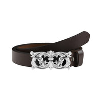 Handcarved Silver Plated Filigree Motif Buckle with Slim leather Belt
