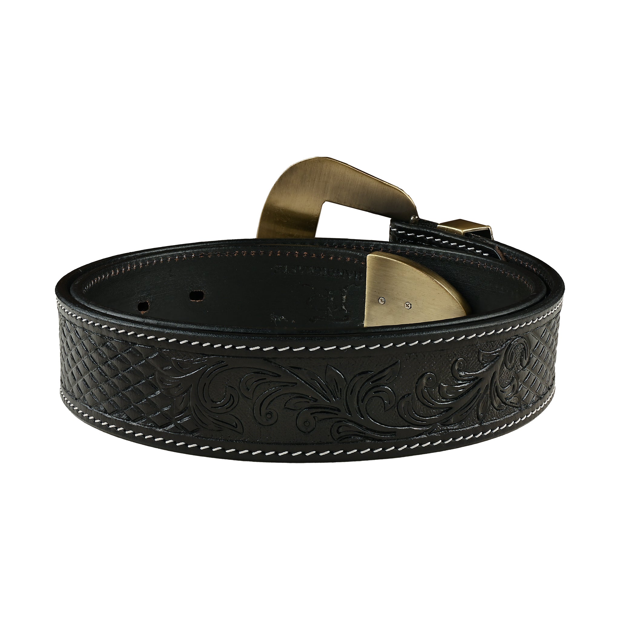 Black Alligator Print Leather Belt Gold Ornate Filigree Buckle Women