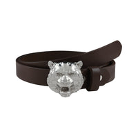 Handcrafted Leather Belt With Silver Plated Leopard Head Buckle