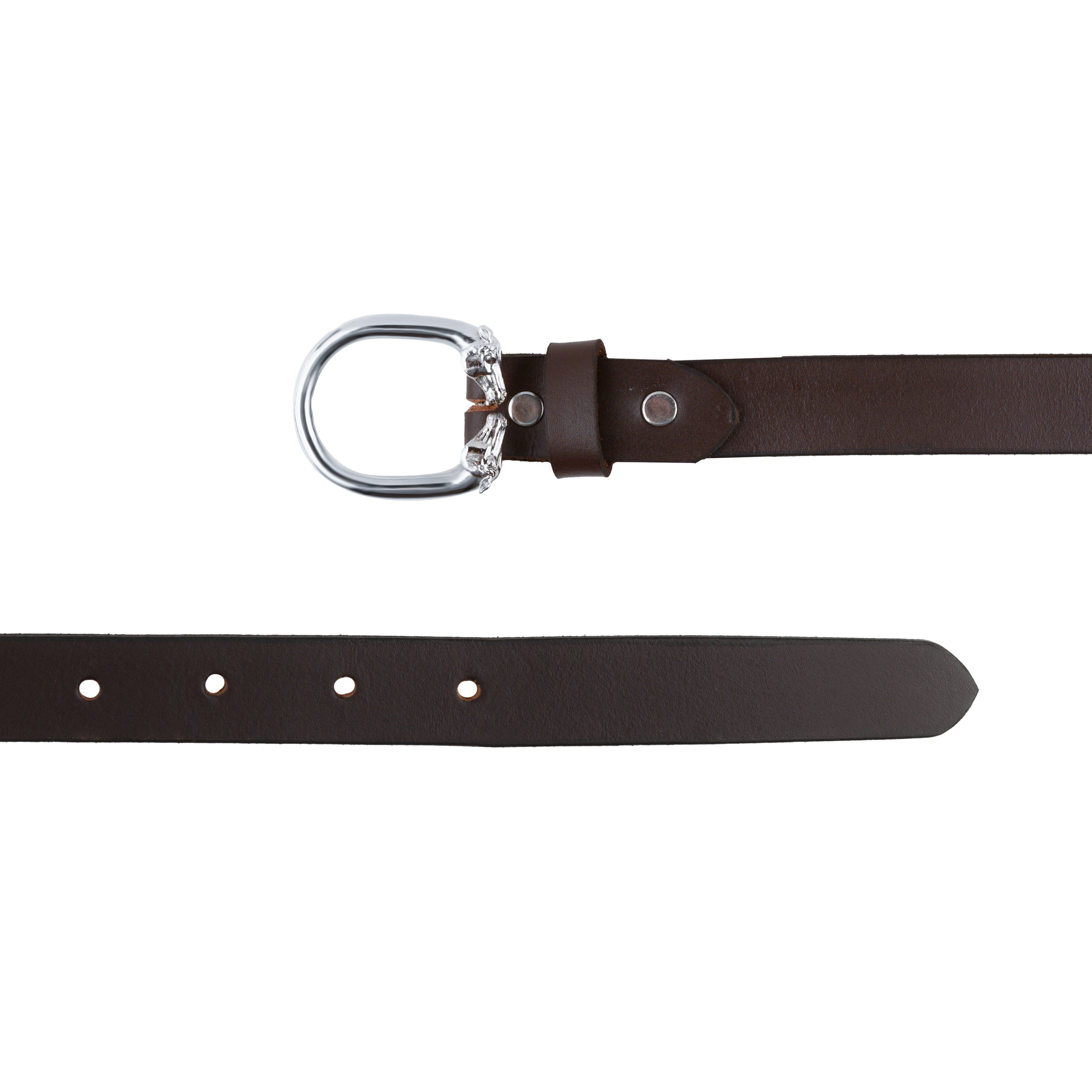 Vintage Leather Belt with Dual Horse Head Oval Silver Plated Buckle