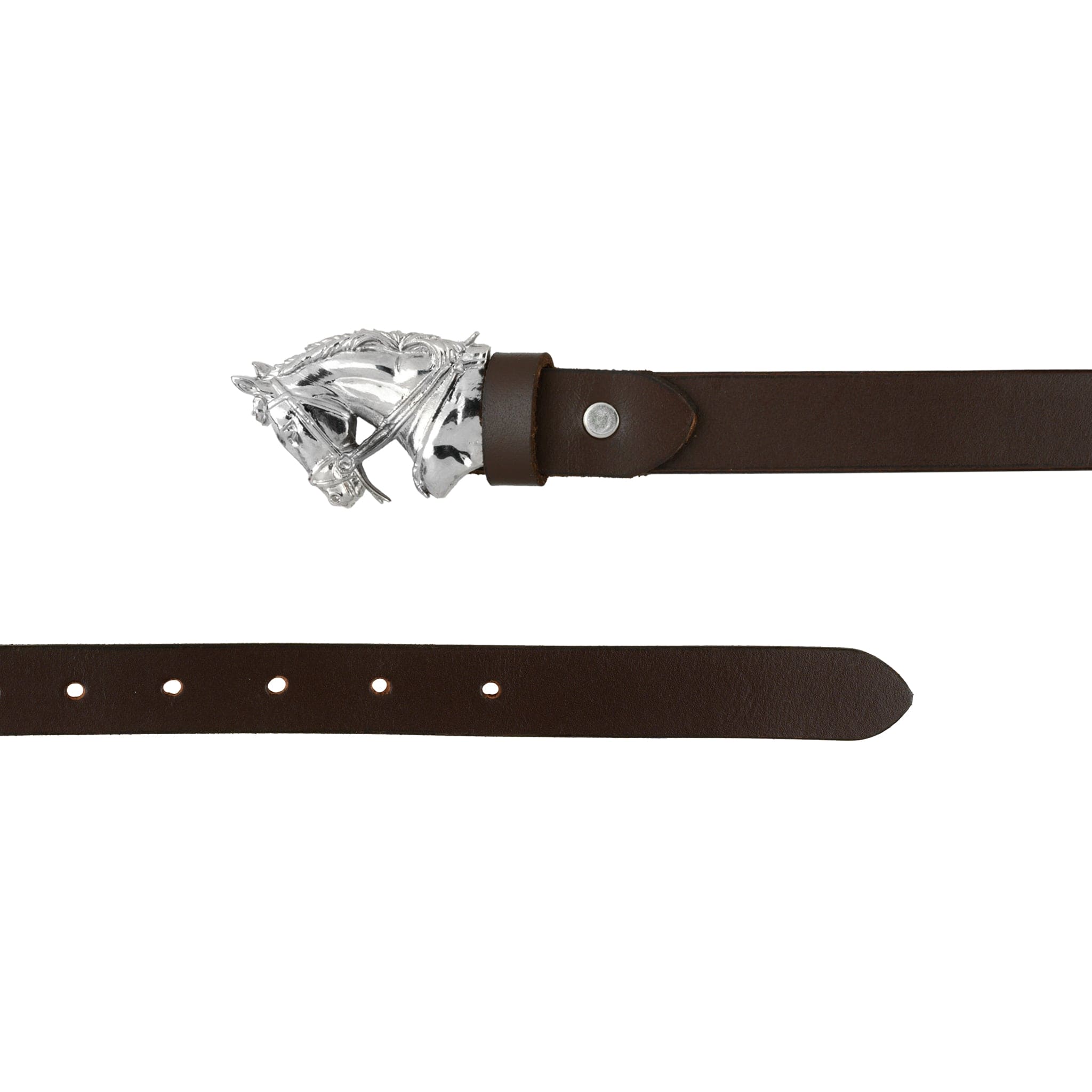 Handcrafted Equestrian Silver Plated Horse Buckle Leather Belt for Women