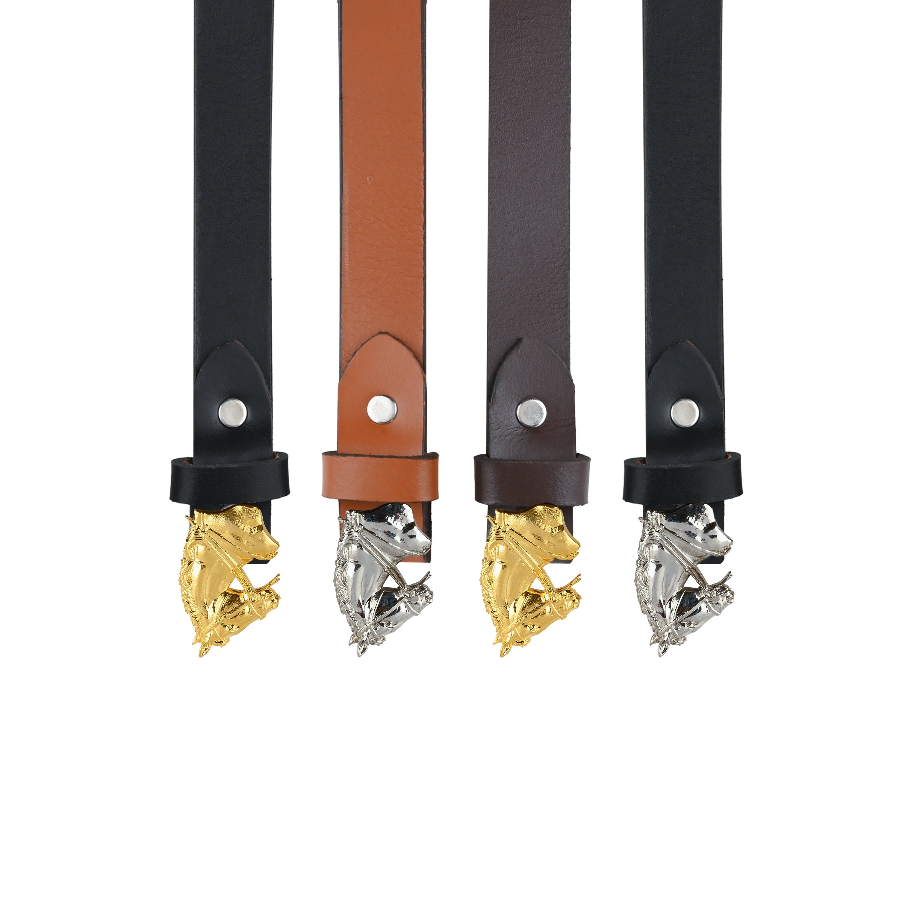 Handcrafted Equestrian Silver Plated Horse Buckle Leather Belt for Women