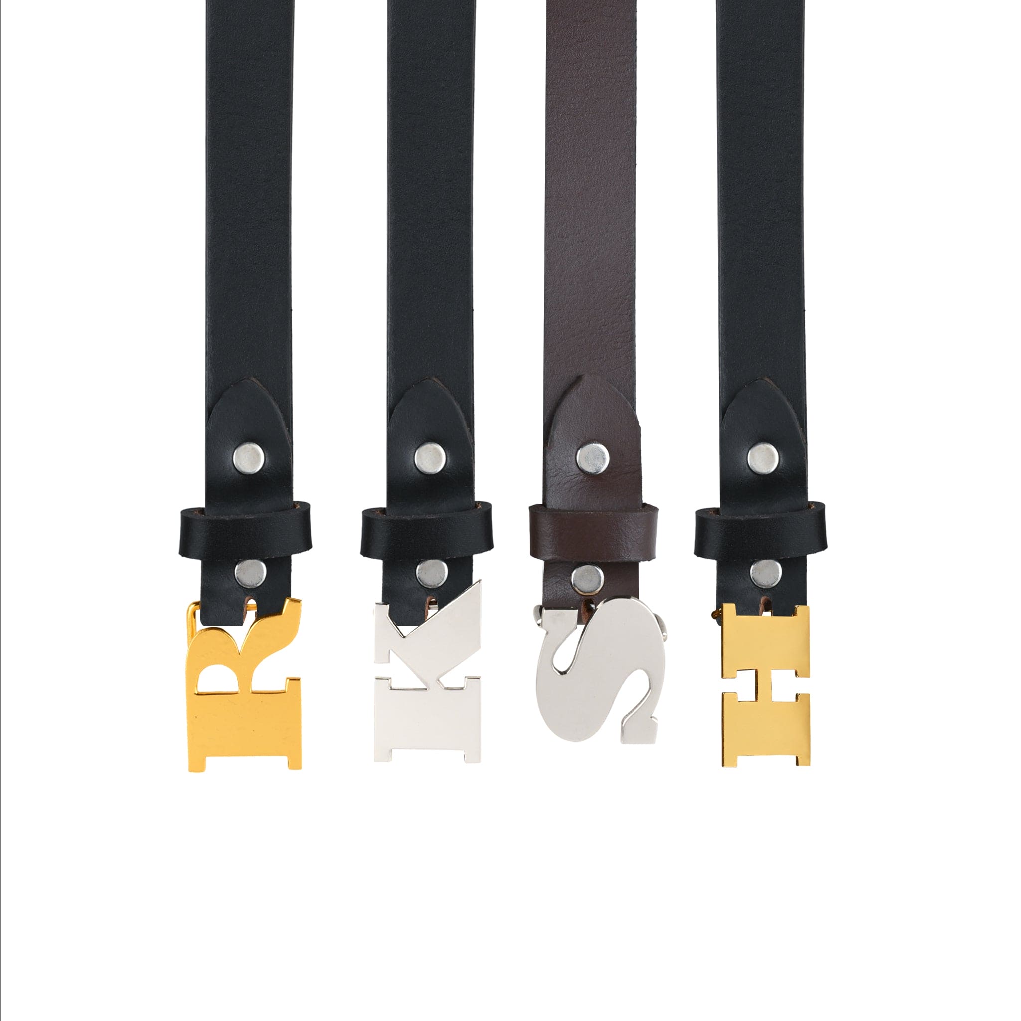 Handcrafted Personalized Initial Monogram Gold Buckle Slim Belt for Women