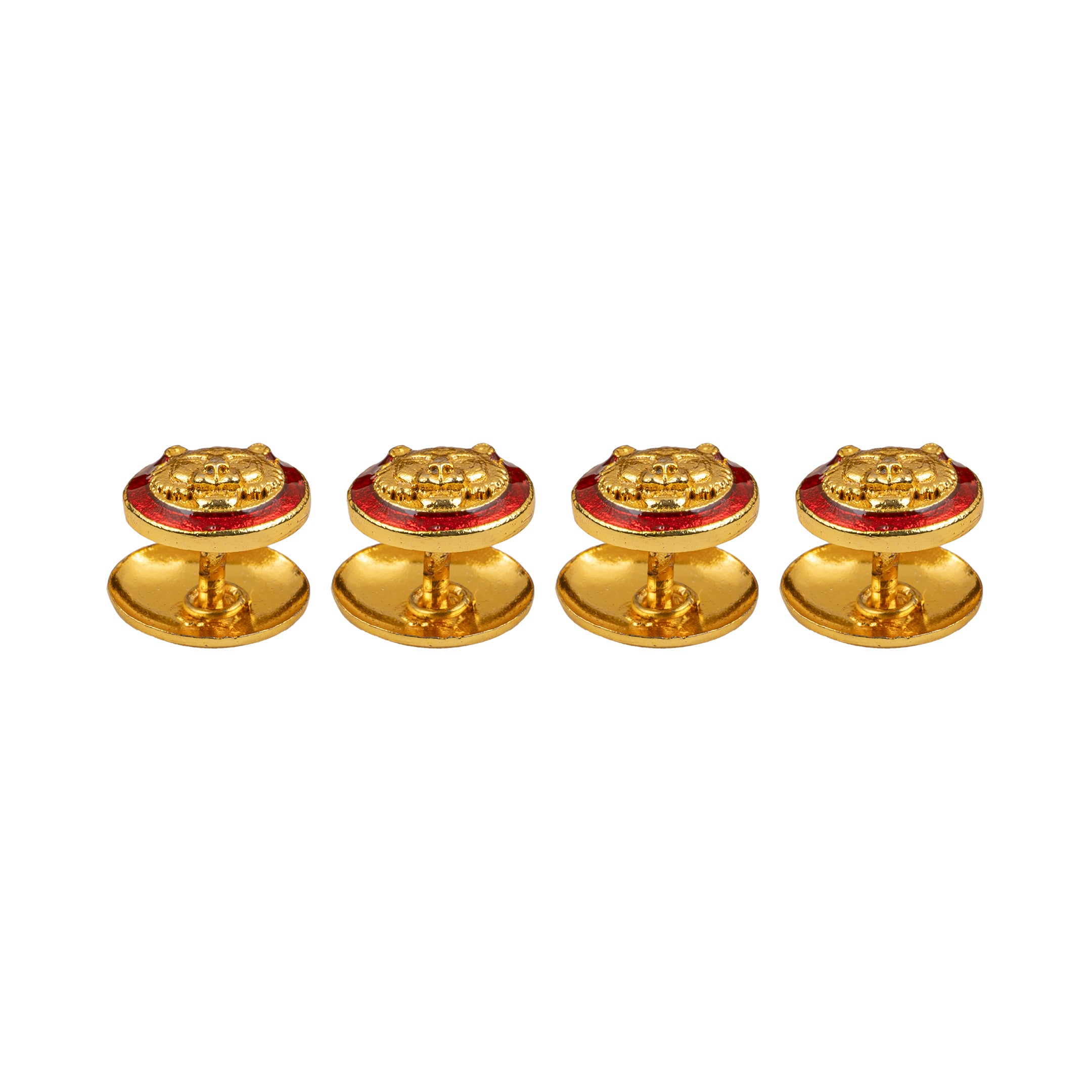Red Enamel Gold Plated Tiger Motif Kurta Button Set