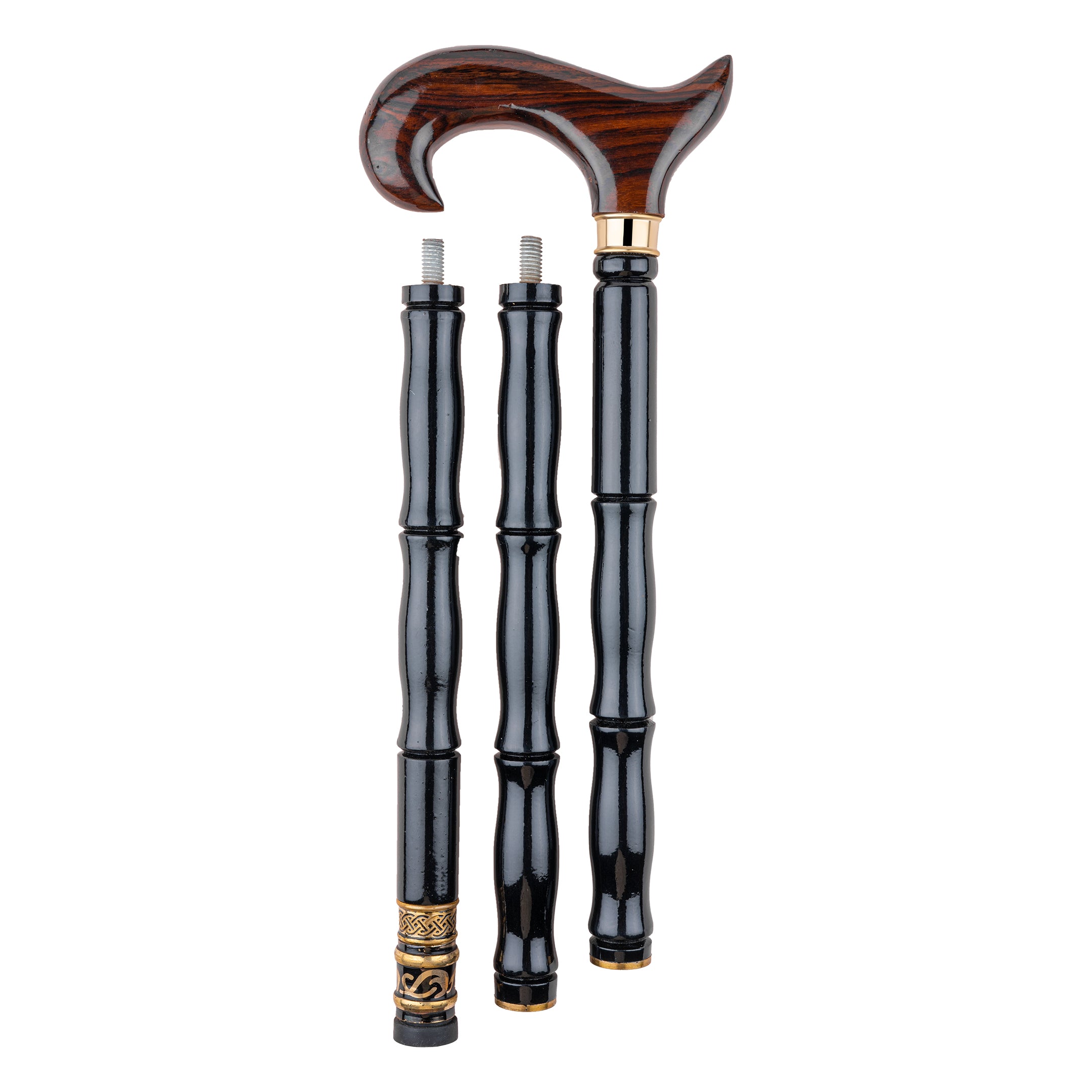 Elegant Folding Beechwood Natural Polish Walking Stick with Carved Derby Handle