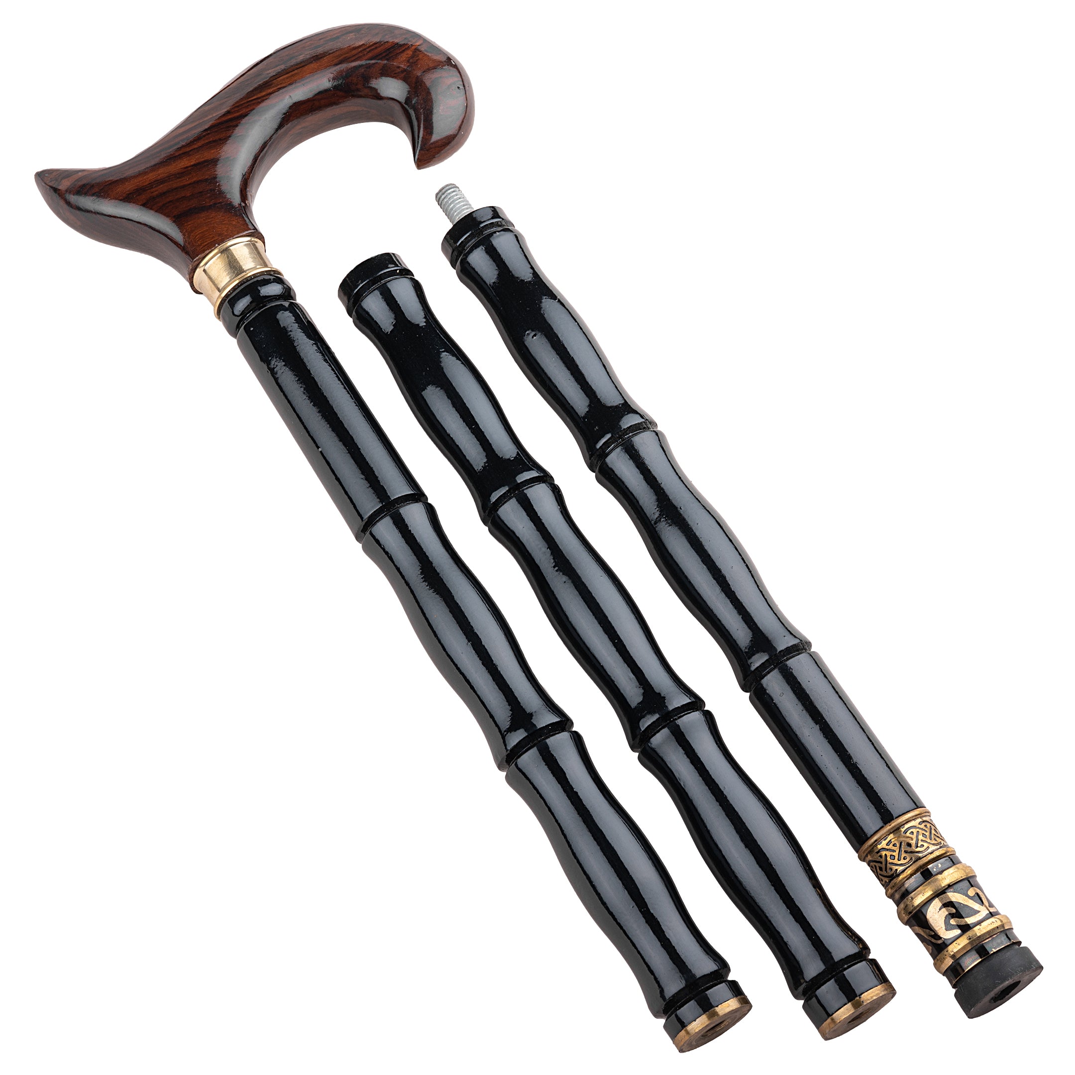 Elegant Folding Beechwood Natural Polish Walking Stick with Carved Derby Handle