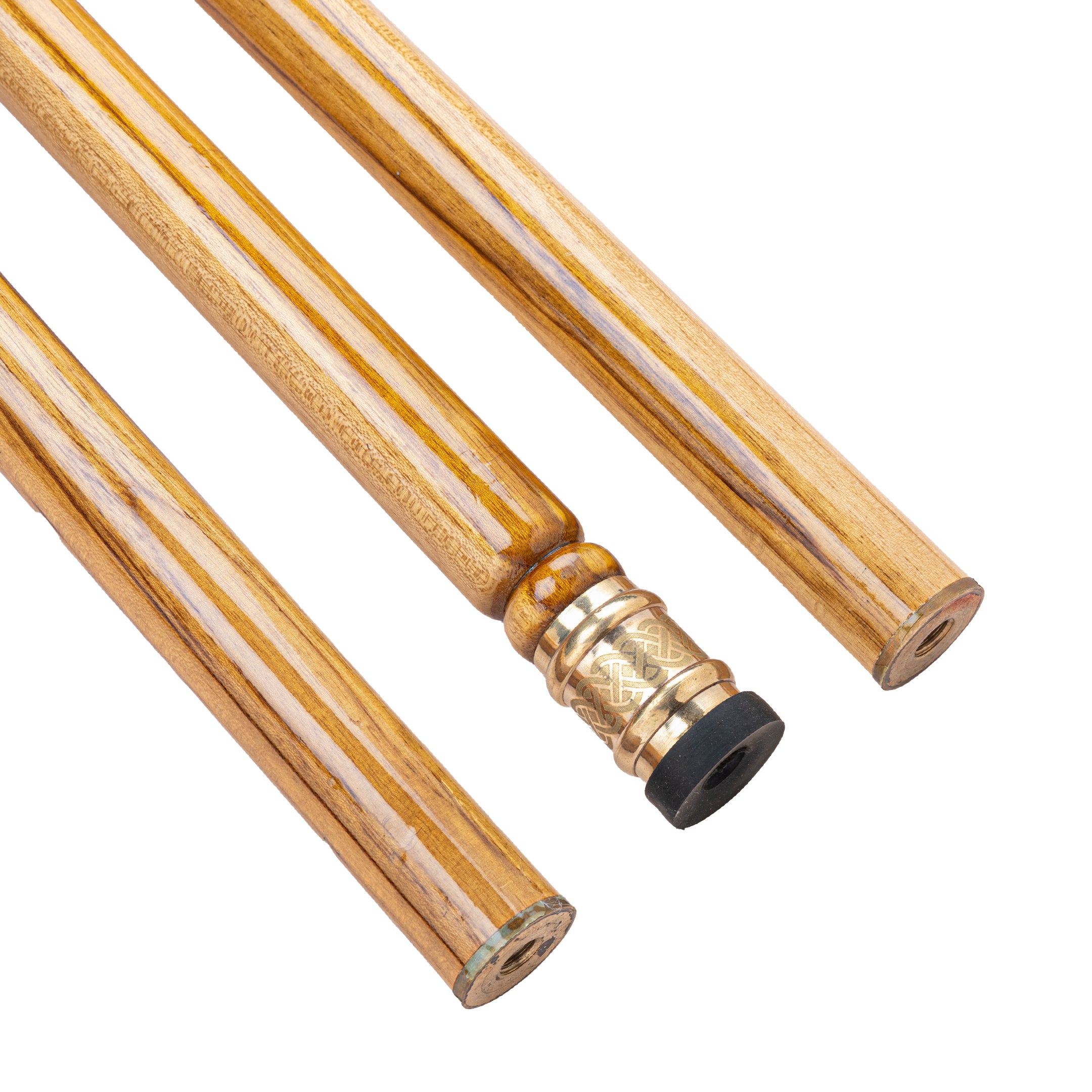 Handcrafted Teak Wood Folding Walking Stick with Ornate Brass T-Handle