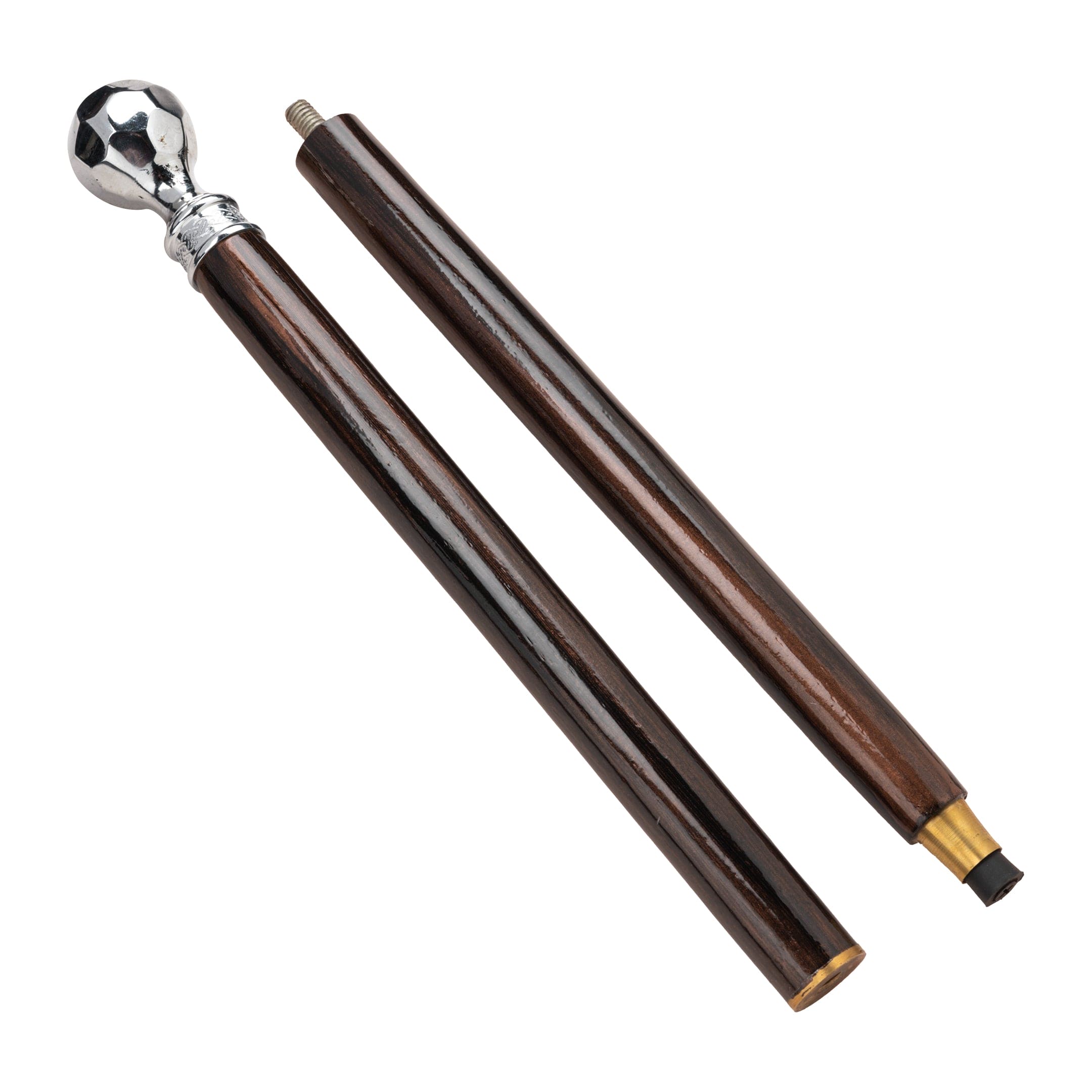 Handcrafted Short Beechwood Two-Fold Walking Stick with Chrome Soccer Ball Knob Handle