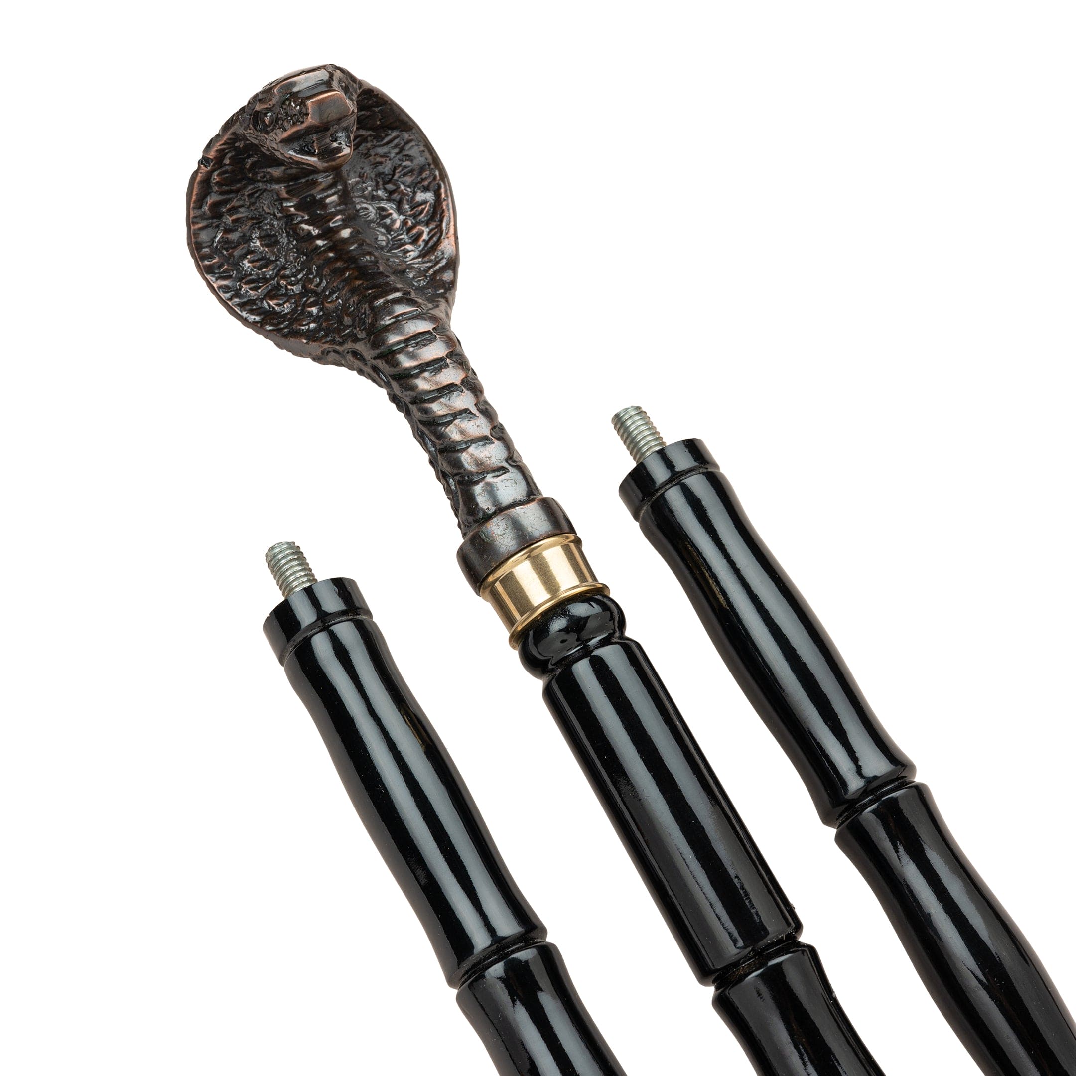 Antique Brass Cobra Head Handle Walking Stick crafted three fold in Beech Wood