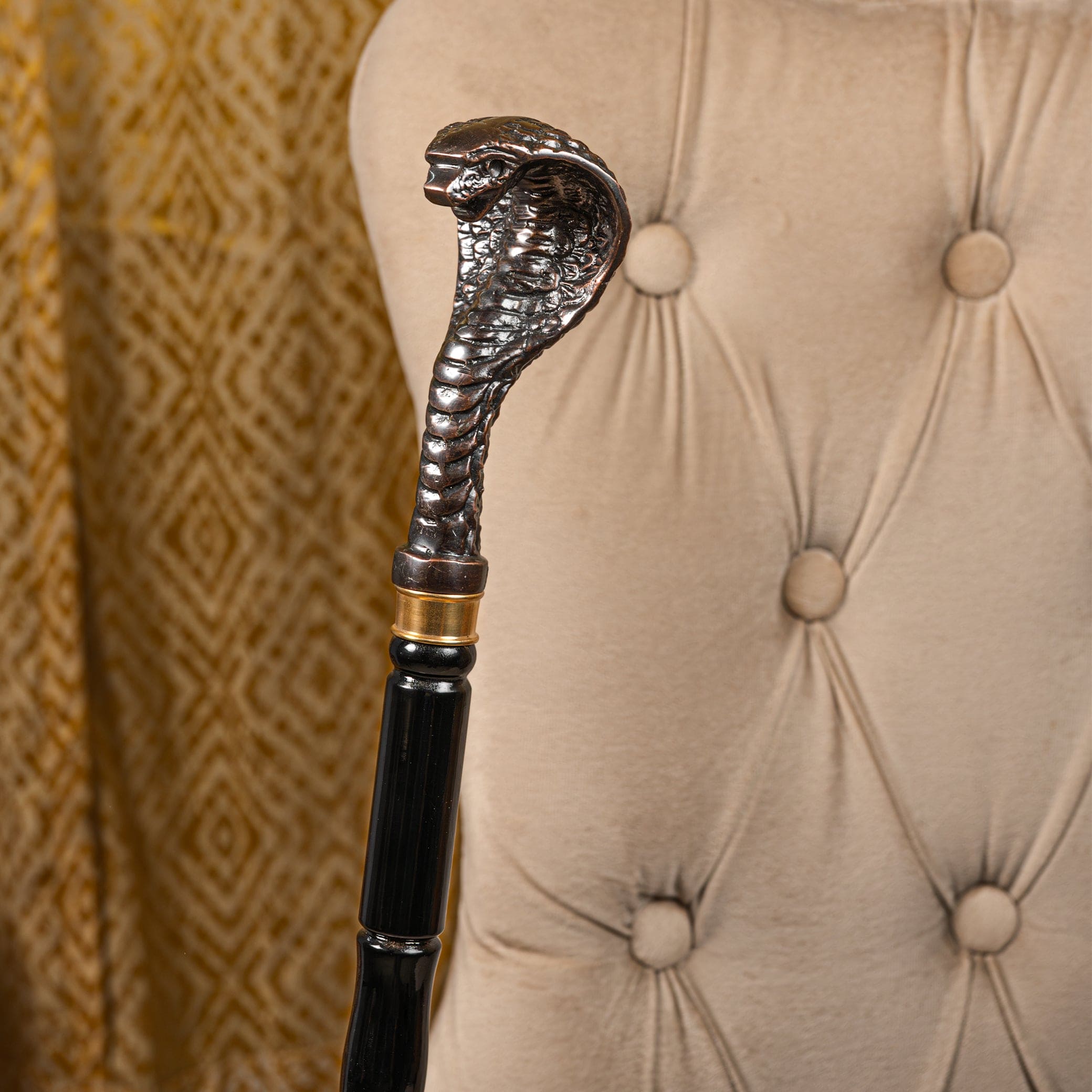 Antique Brass Cobra Head Handle Walking Stick crafted three fold in Beech Wood