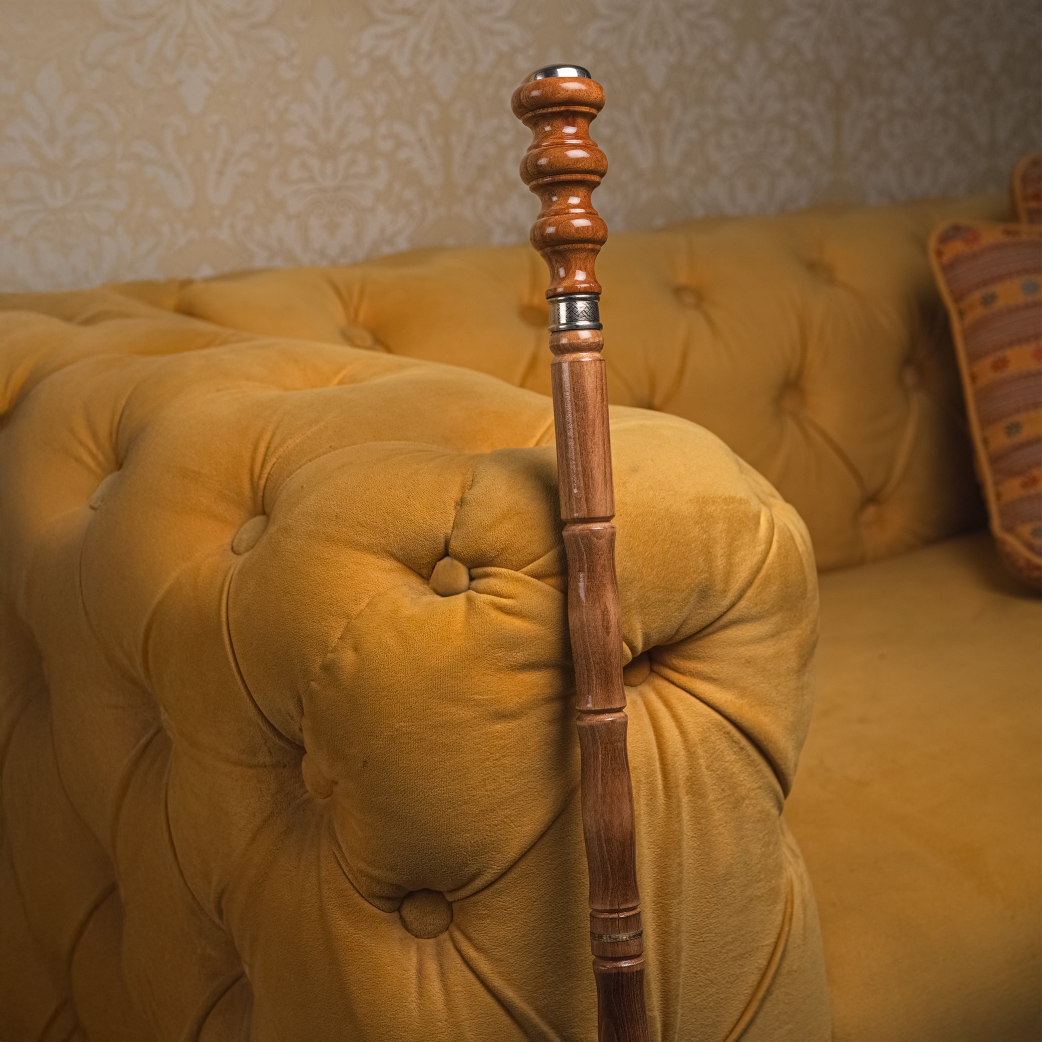 Handcrafted Beechwood Folding Walking Stick with Carved Ball Knob Handle