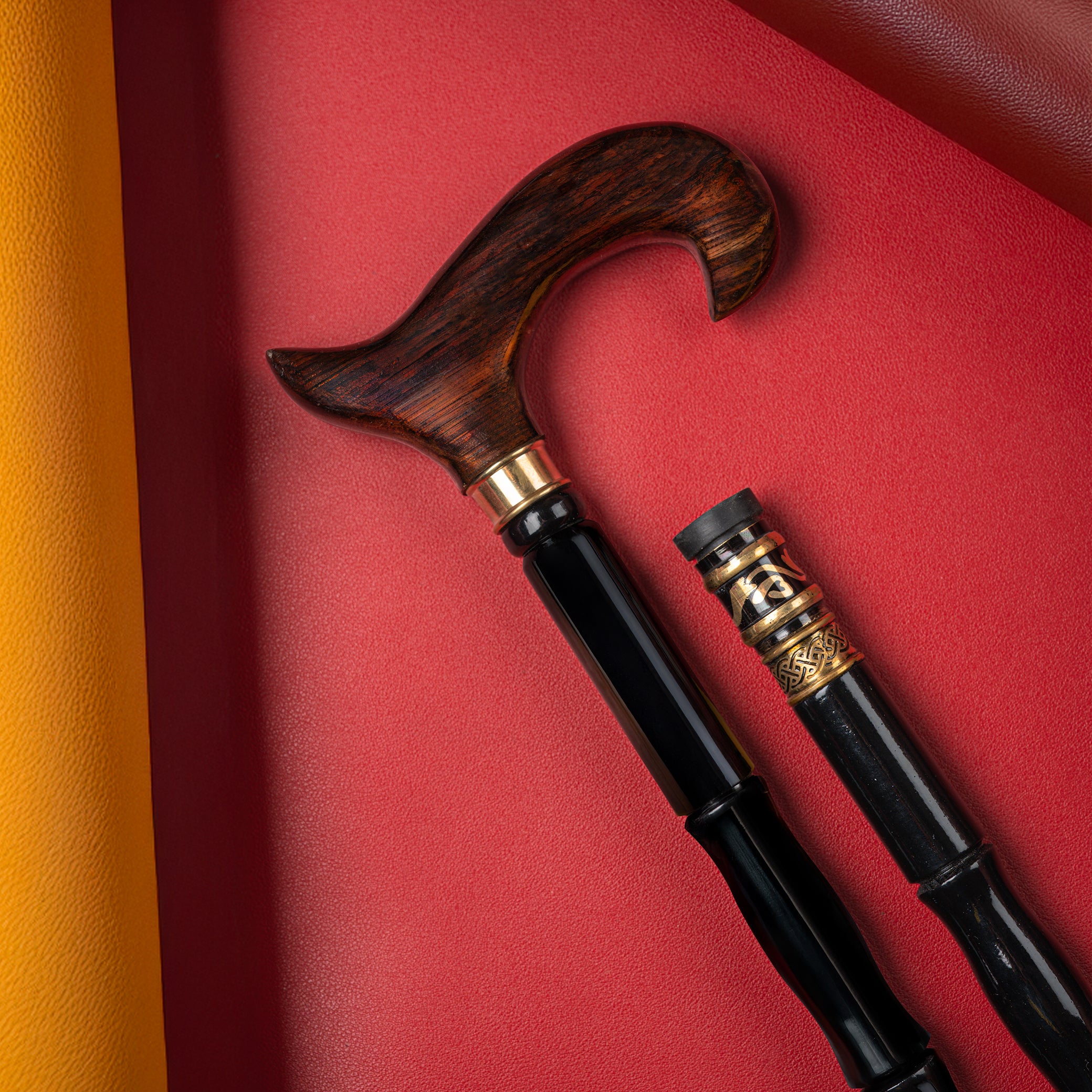 Elegant Folding Beechwood Natural Polish Walking Stick with Carved Derby Handle