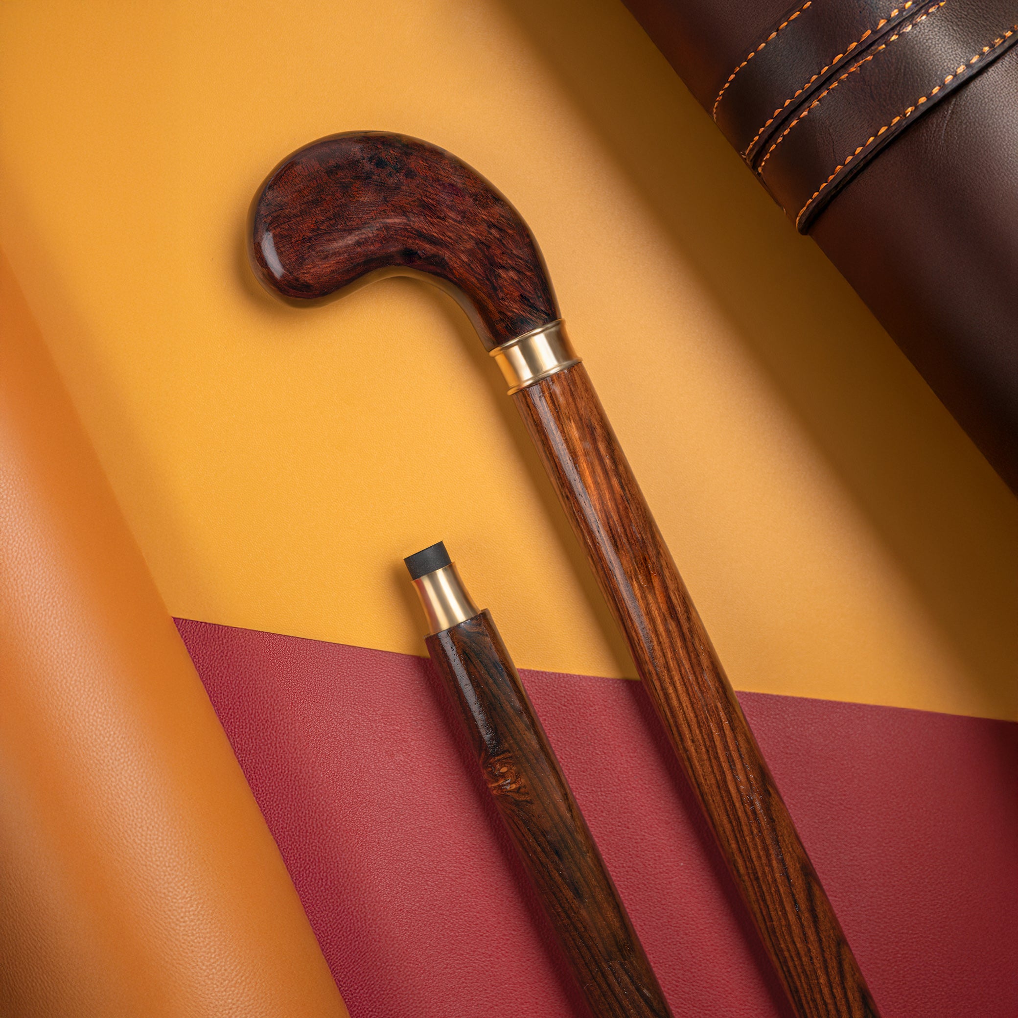 Luxury Short Golf-Style Natural Polish Walking Stick in Indian Rosewood