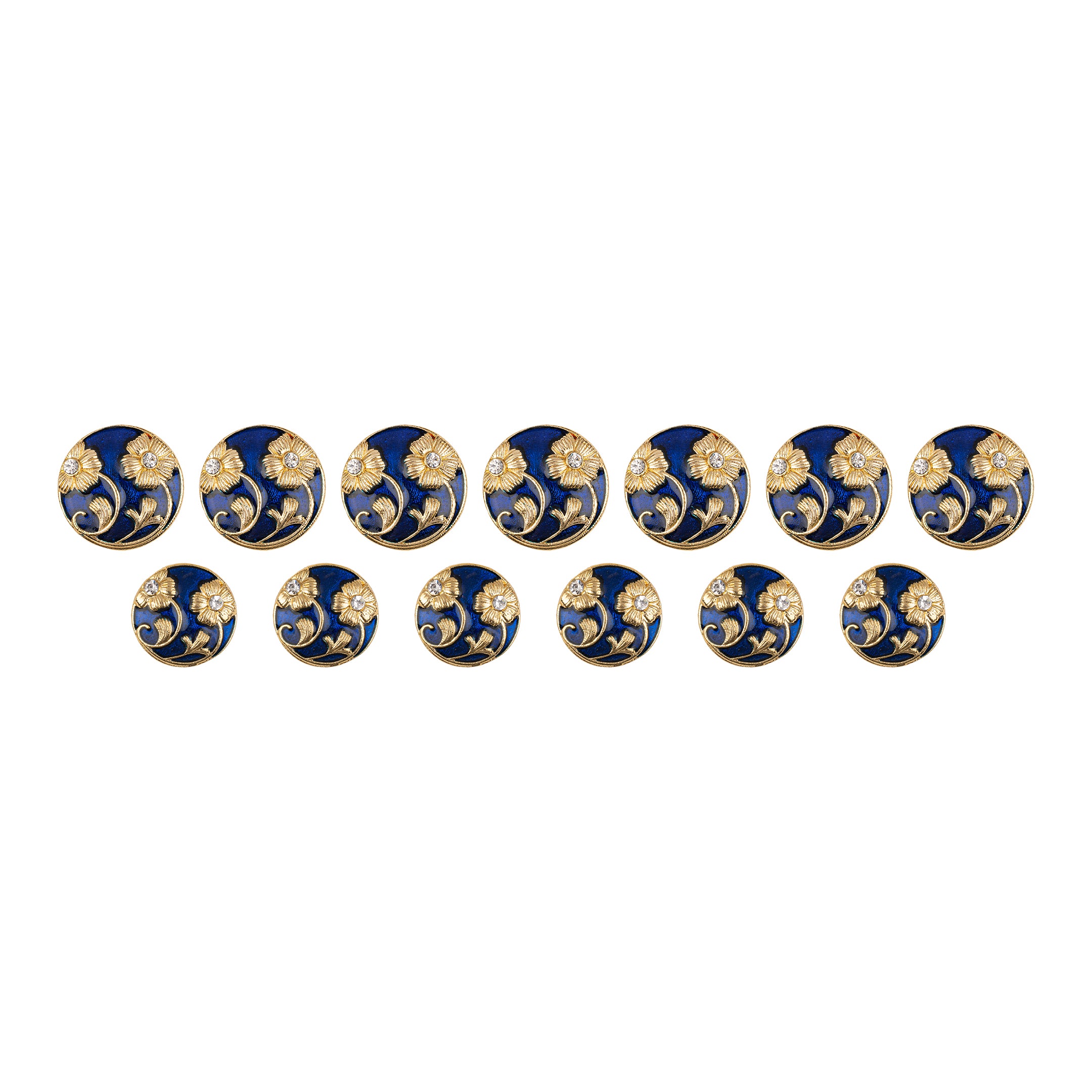 Handcrafted Twin Floral Navy Blue Meenakari Gold Plated Buttons