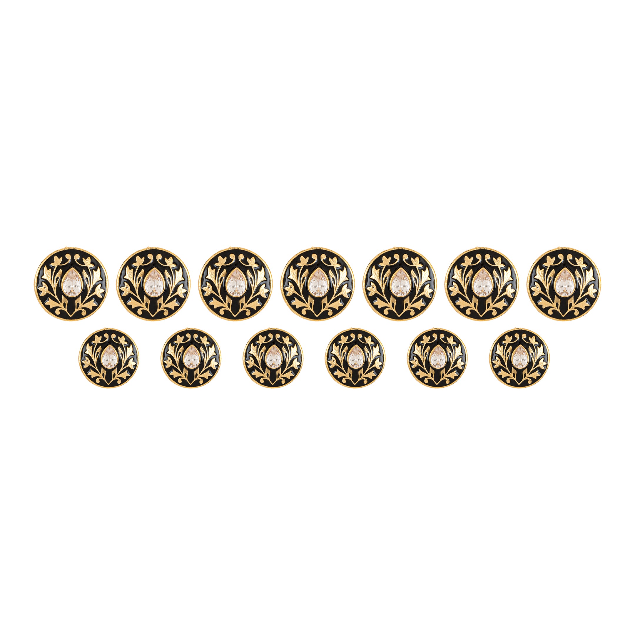 Handcrafted Black Meenakari Paisley Kundan Gold Plated Button