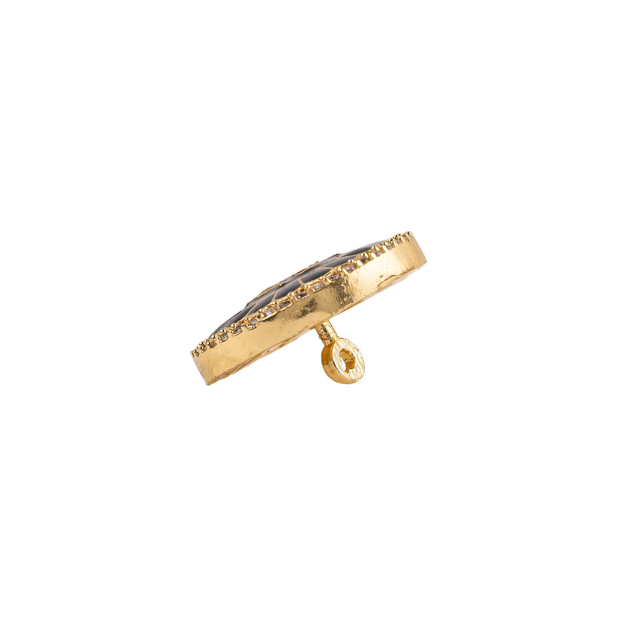 Navy Meenakari Floral Kundan Gold Plated Button