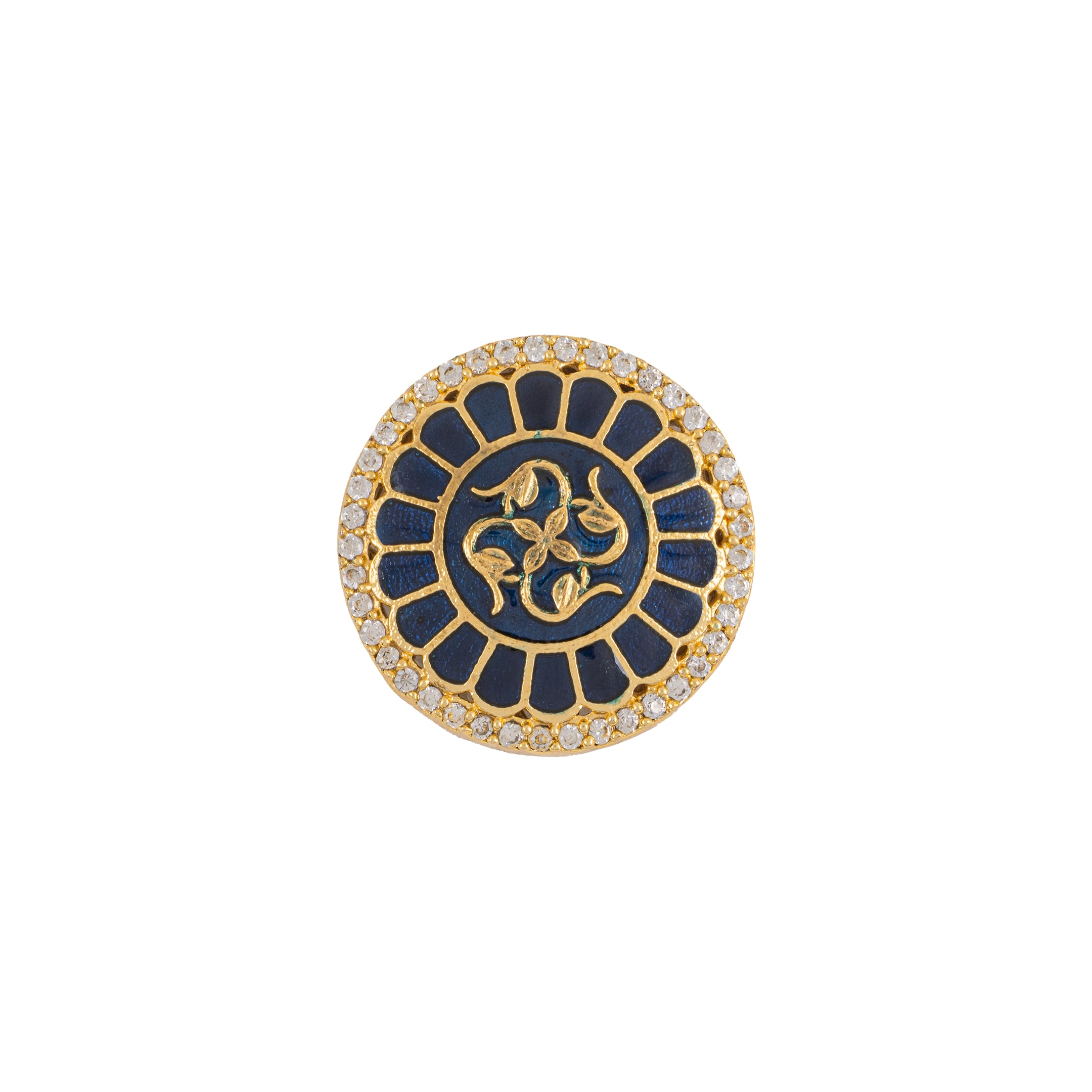 Navy Meenakari Floral Kundan Gold Plated Button