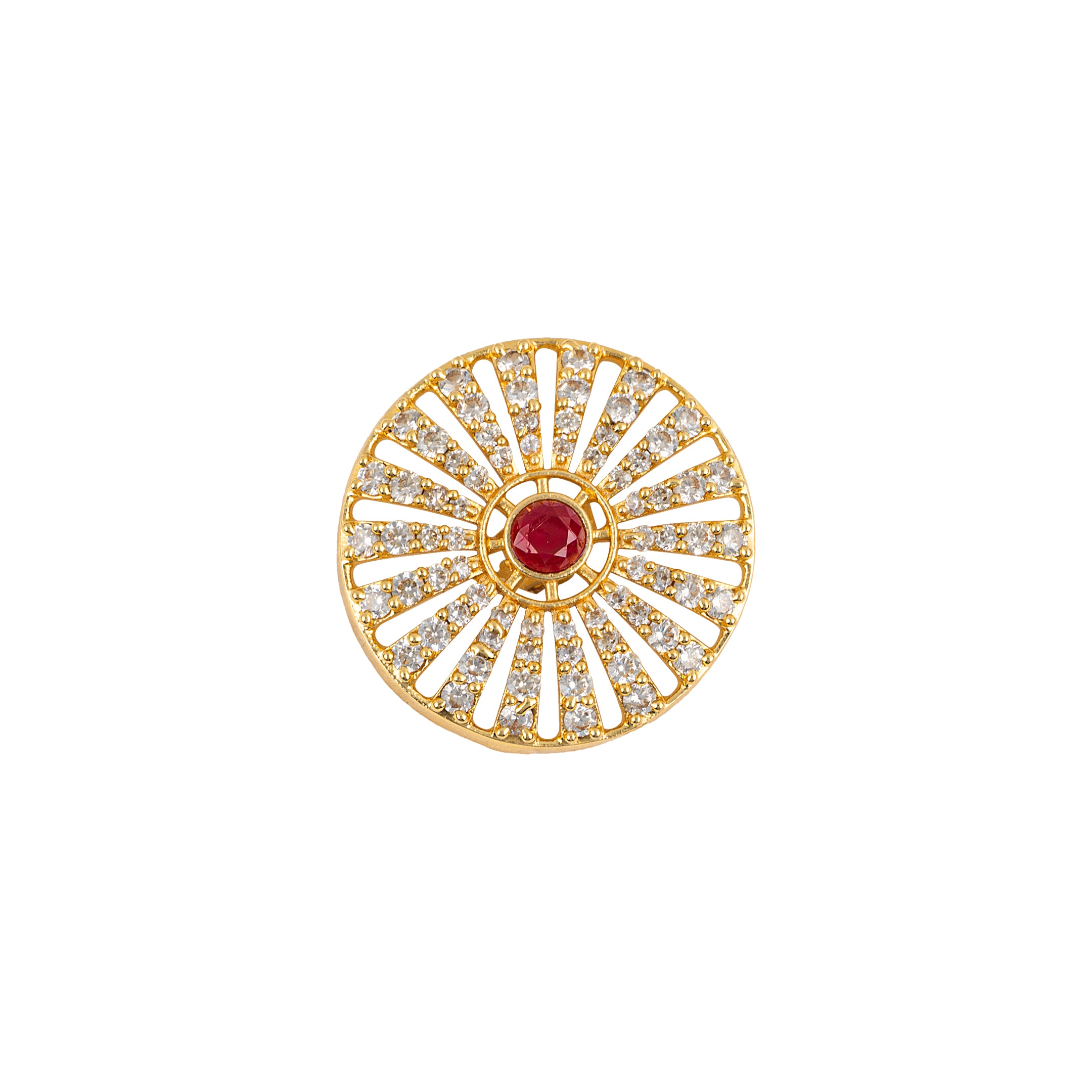 Handcrafted Sunburst Kundan Ruby Gold Plated Button