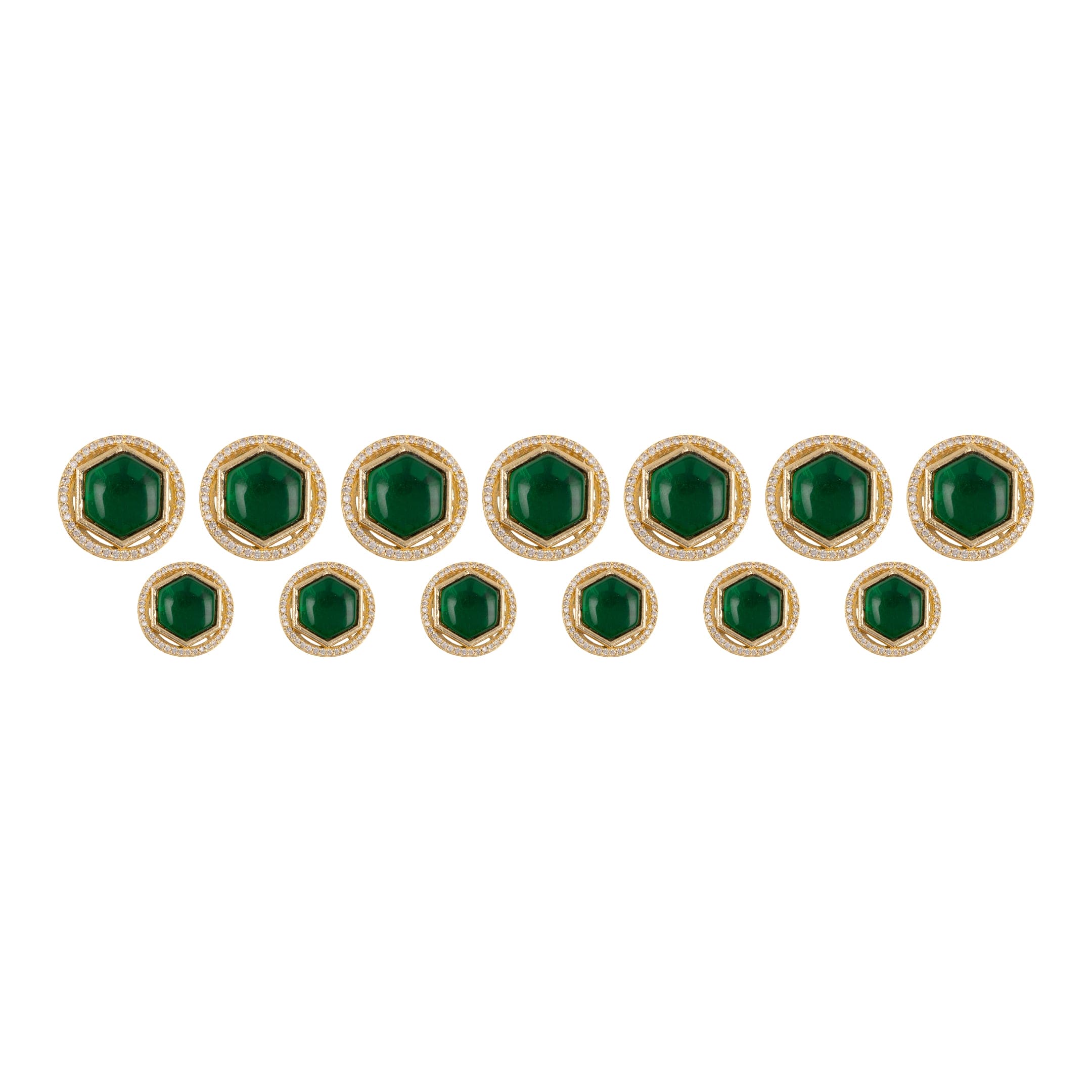 Handcrafted Polki Green Cabochon Gold Plated Suit Buttons