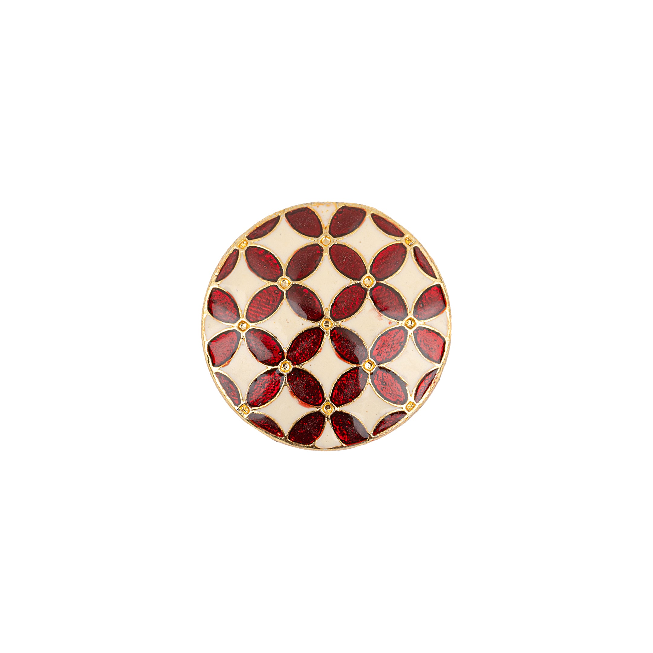 Red Floral Cloisonné Enamel Gold Plated Button