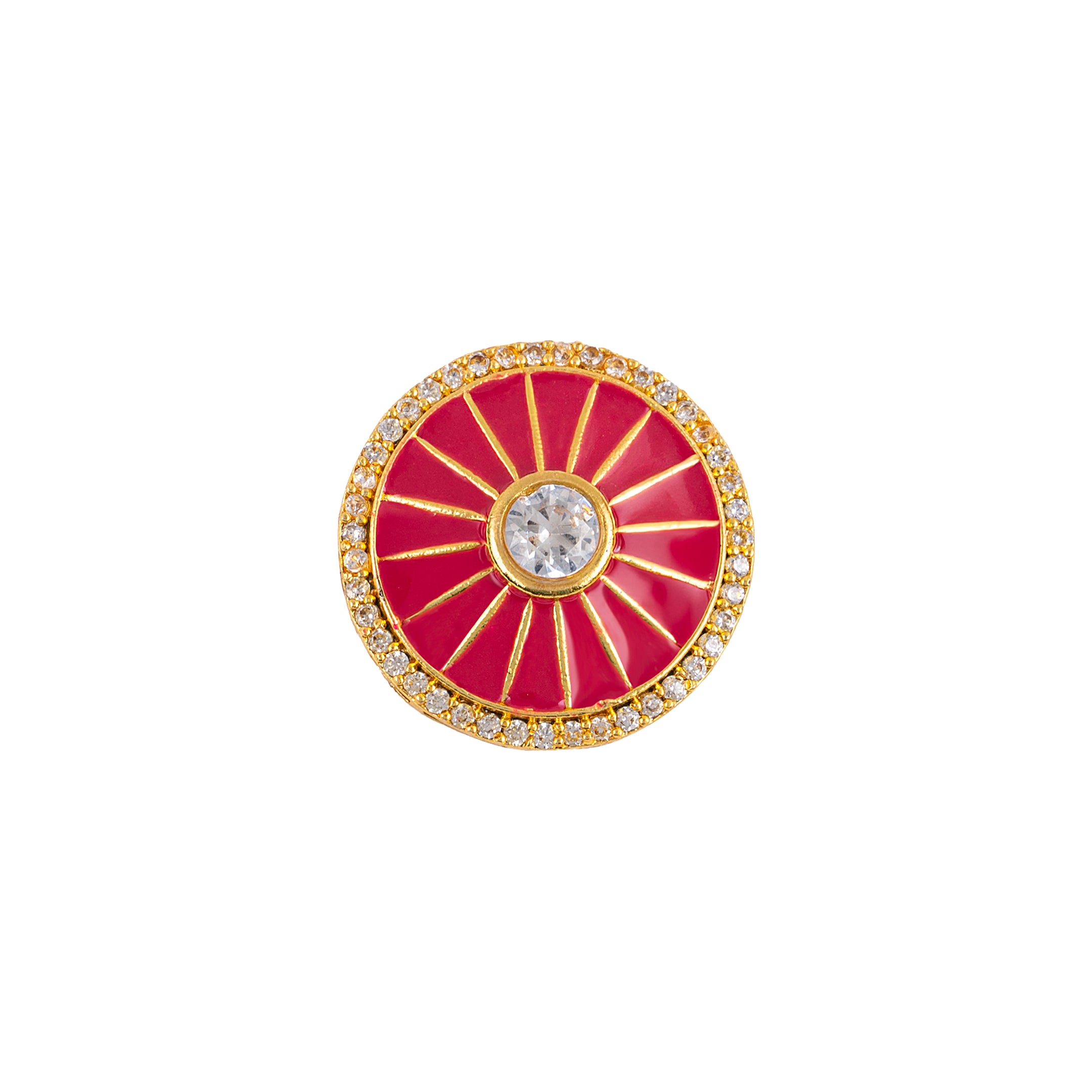 Handcrafted Magenta Pink Sunray Kundan Crystal Gold Plated Button