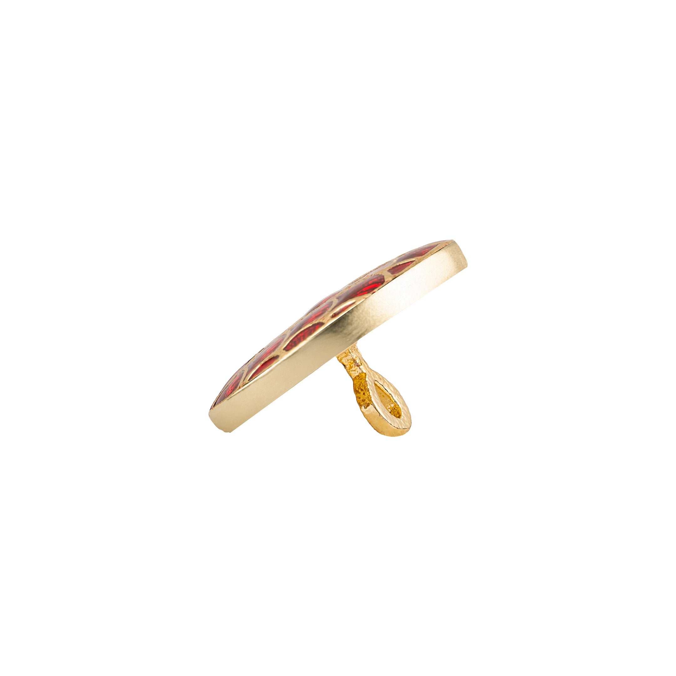 Handcrafted Ruby Red Fish Scale Meenakari Gold Plated Button