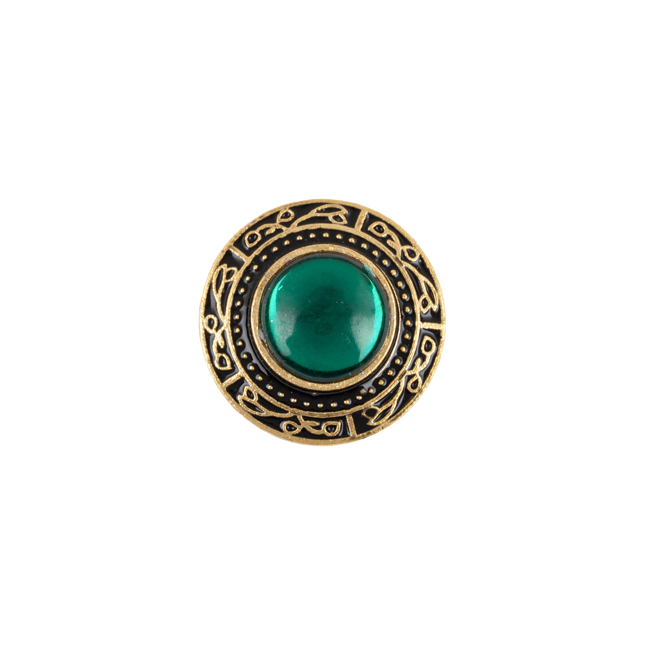 Black Mandala Emerald Kundan Gold Plated Button