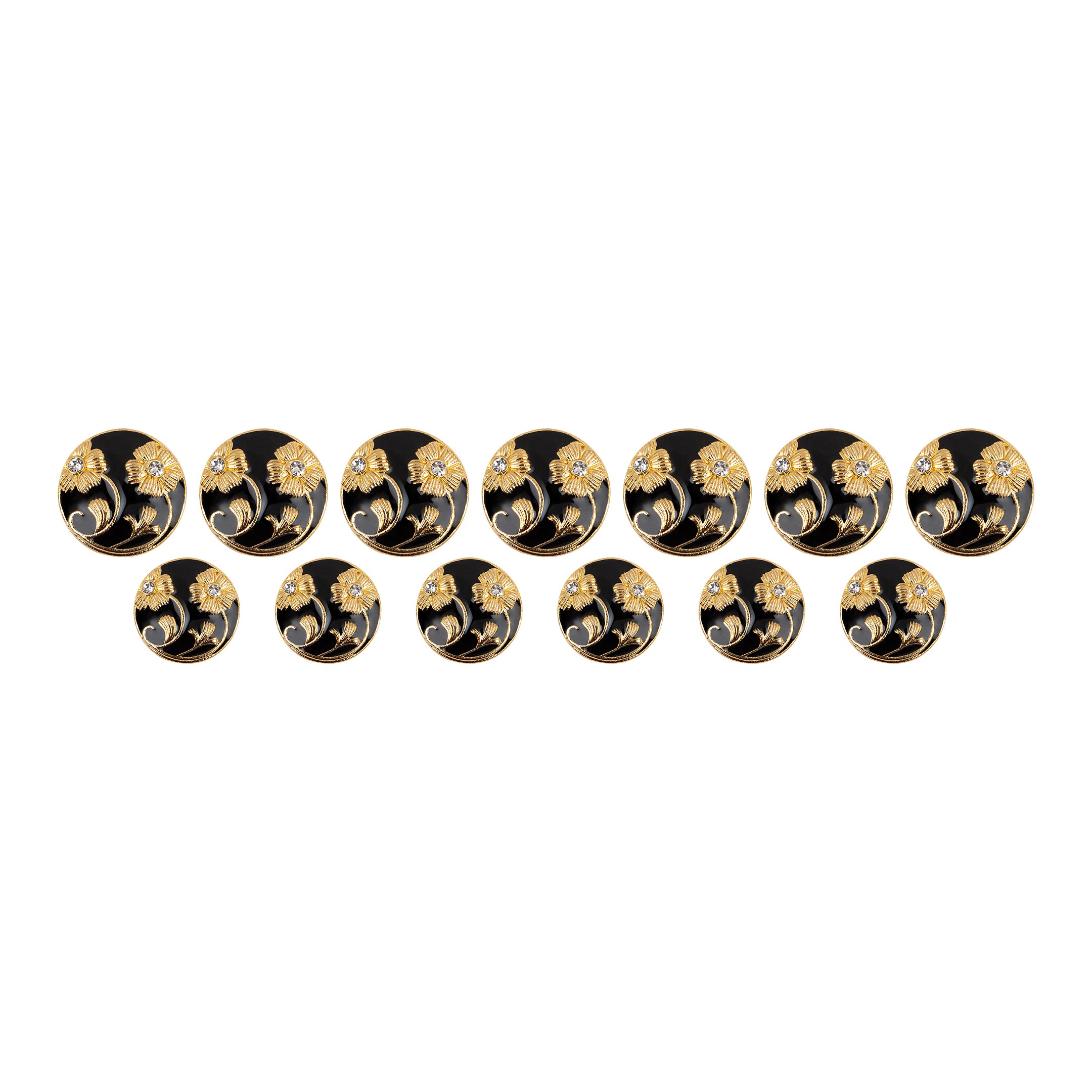 Black Enamel Twin Floral Gold Plated Button