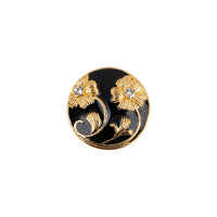 Black Enamel Twin Floral Gold Plated Button