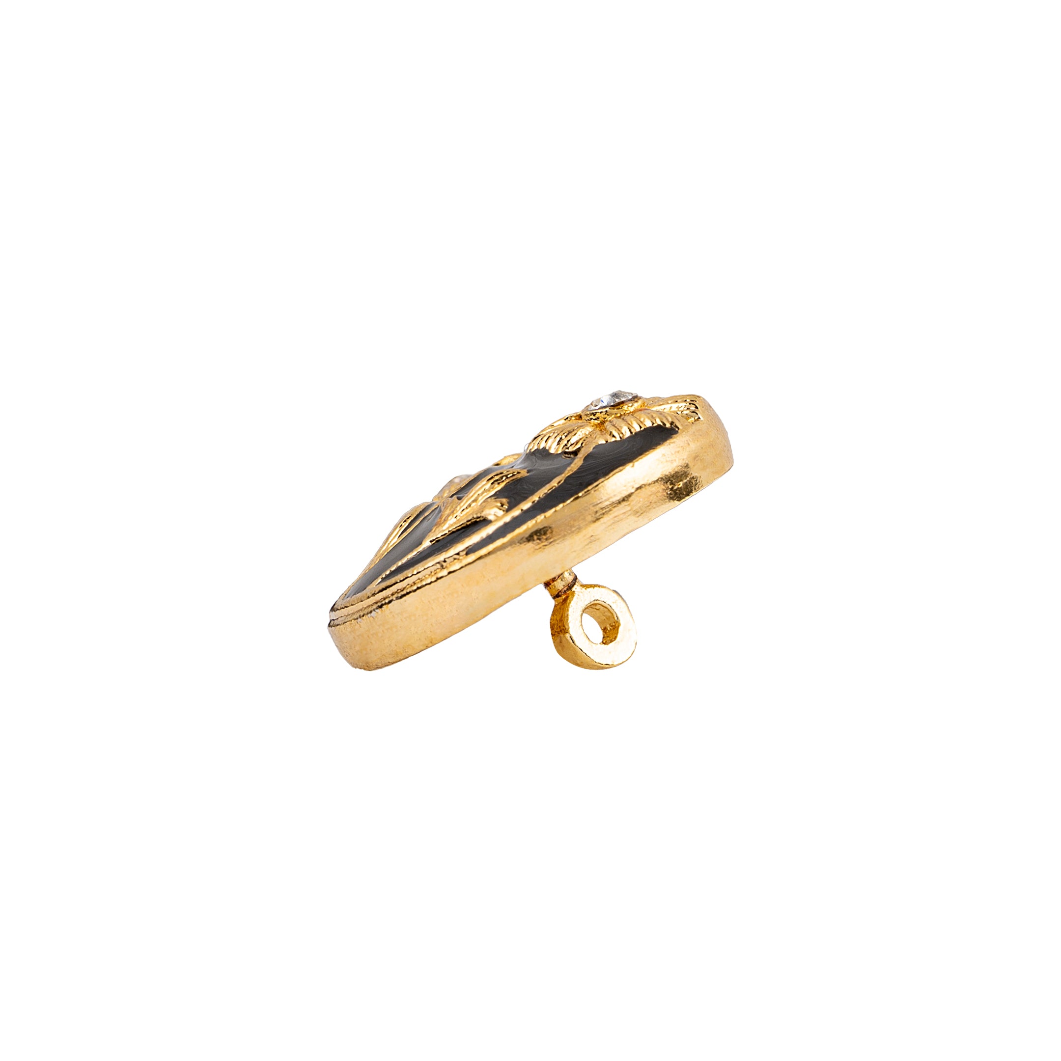 Black Enamel Twin Floral Gold Plated Button