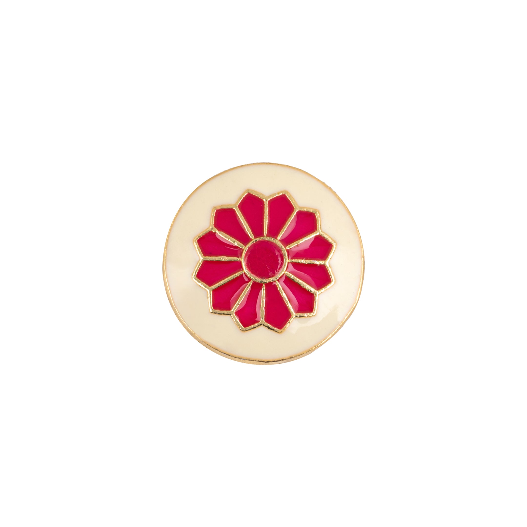 Handcrafted Ivory Pink Daisy Meenakari Gold Plated Button