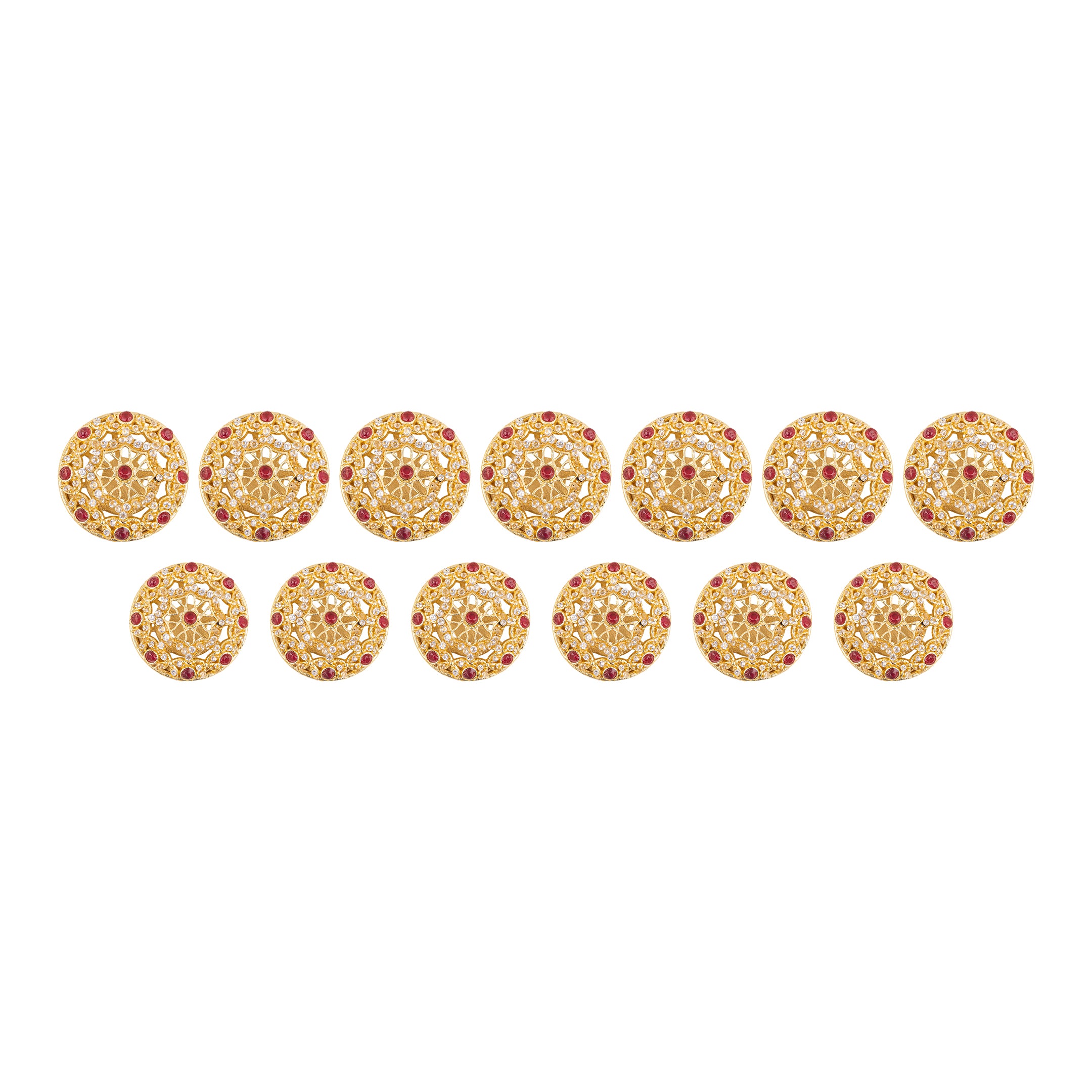 Handcrafted Gold Kundan Ruby Floral Lattice Button