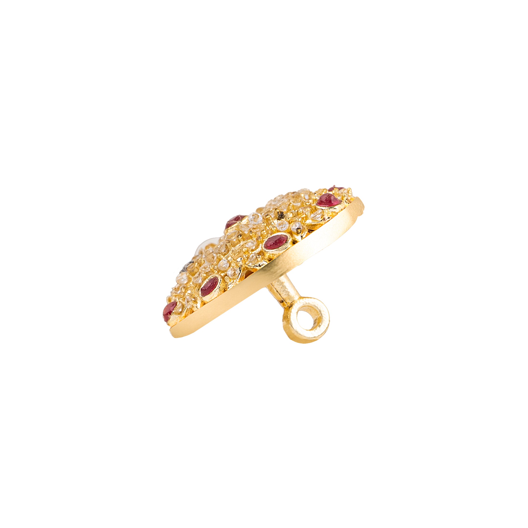 Handcrafted Gold Kundan Ruby Floral Lattice Button
