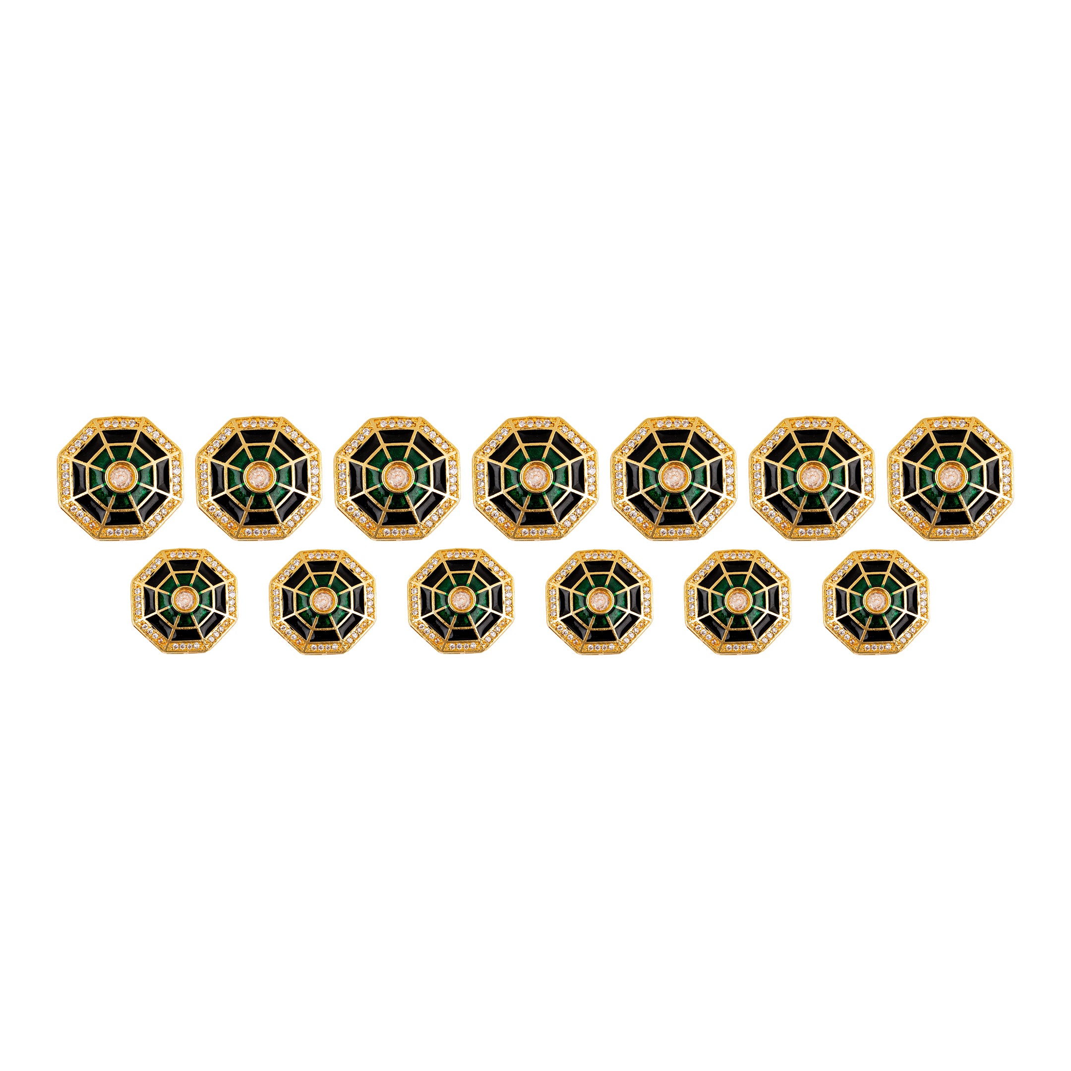 Green & Black Enamel Bagau Octagon Gold Plated Suit Buttons
