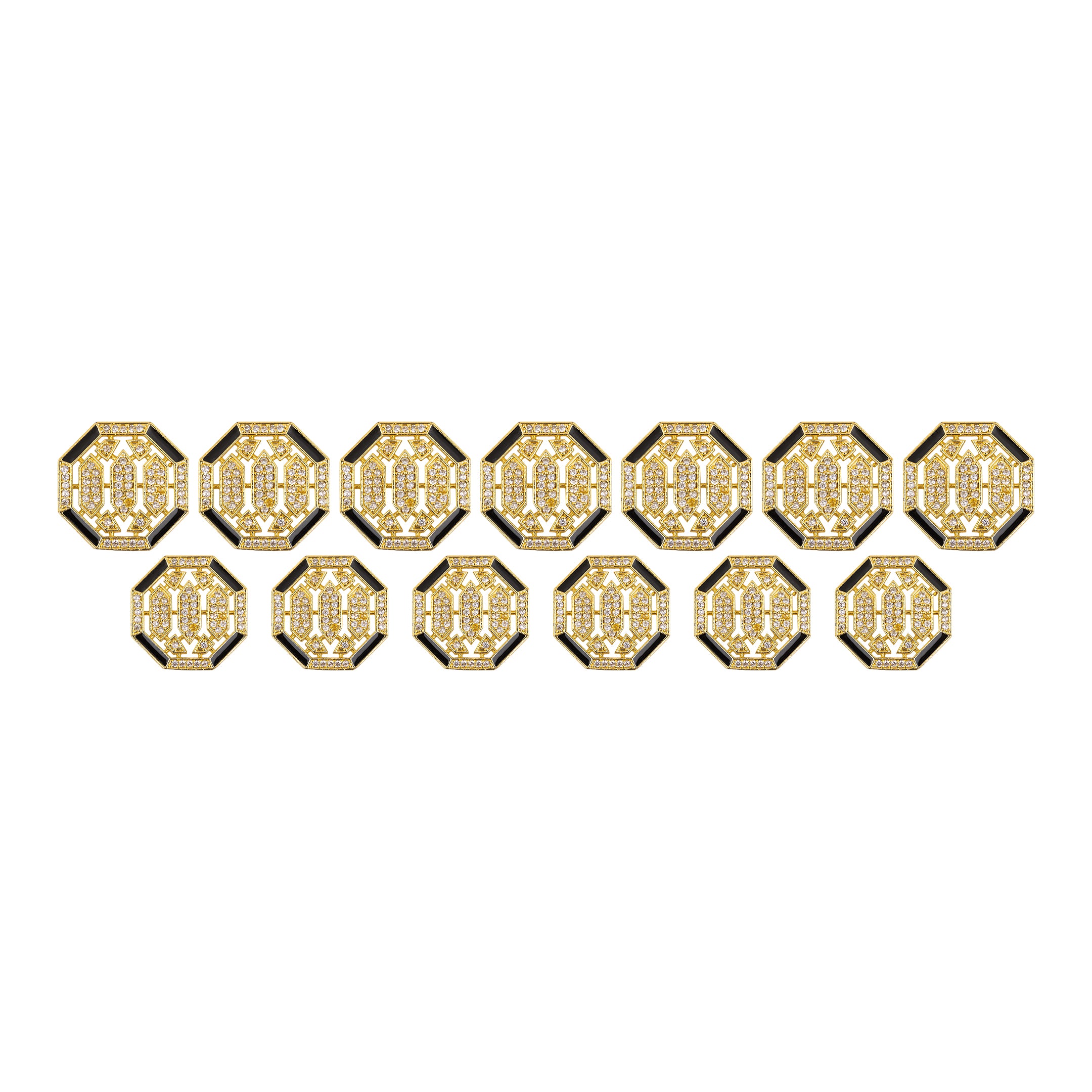 Handcrafted Mughal Jali Octagonal Black Onyx Diamond Gold Plated Suit Buttons