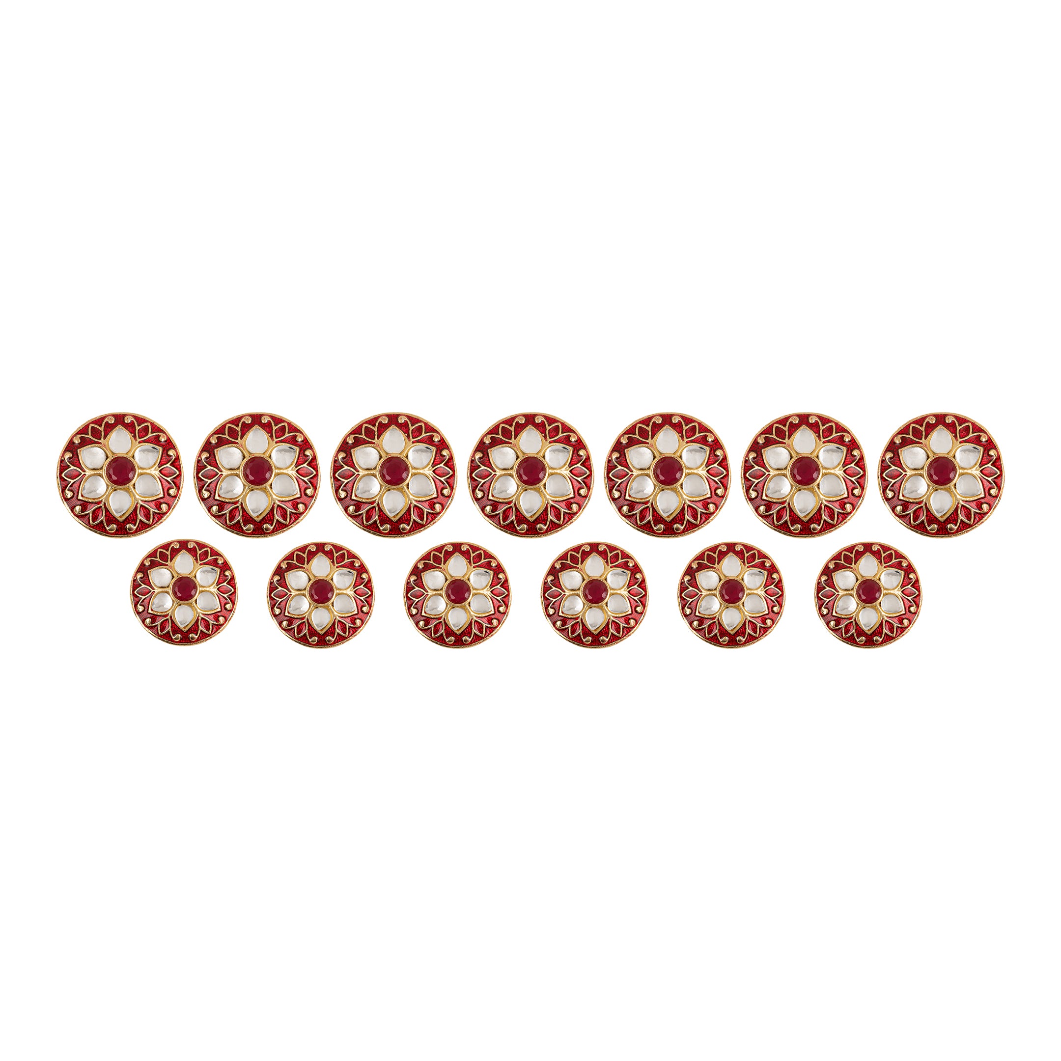 Meenakari Kundan Lotus Red Enamel Gold Plated Suit Buttons