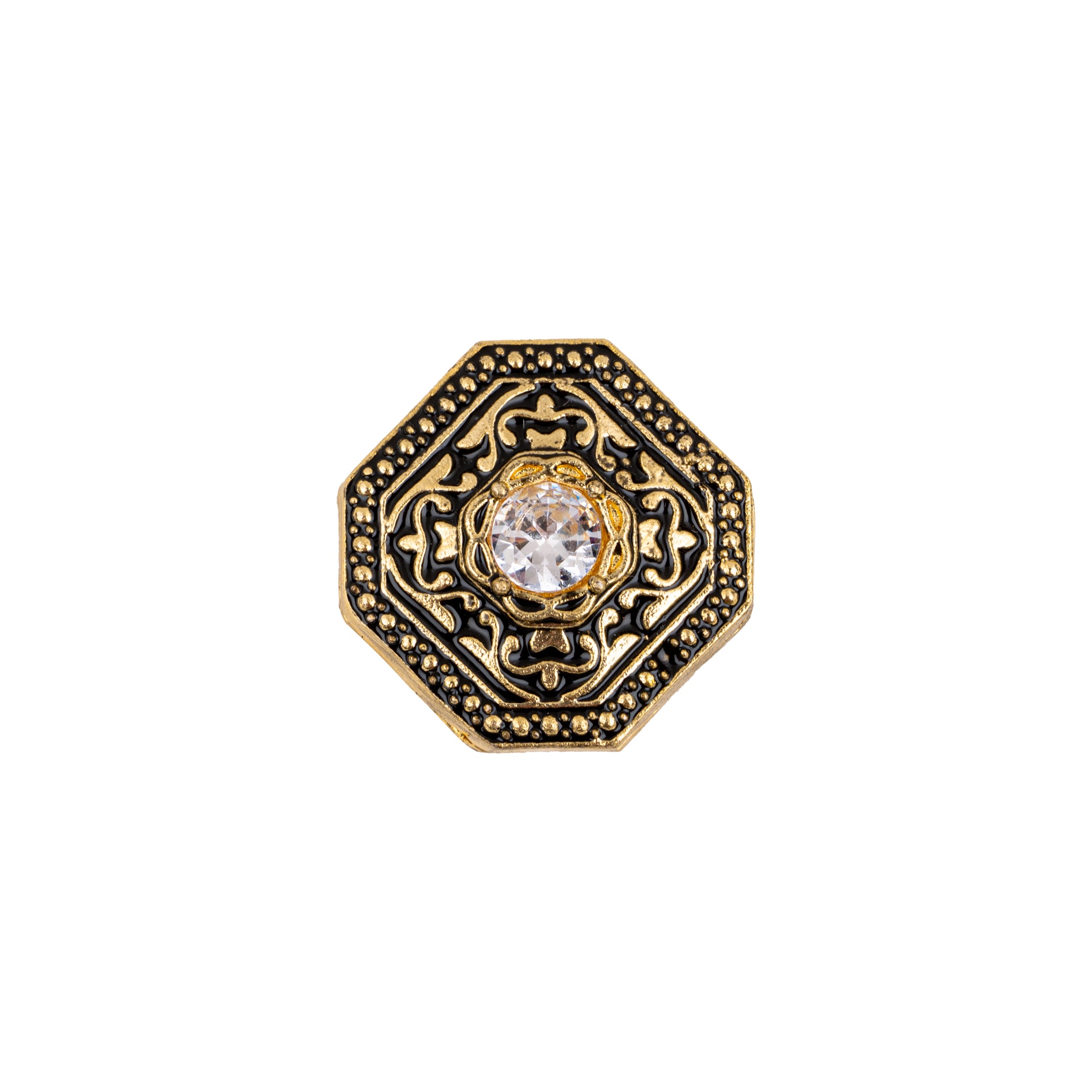 Mughal Mandala Black Enamel Diamond Gold Plated Suit Buttons