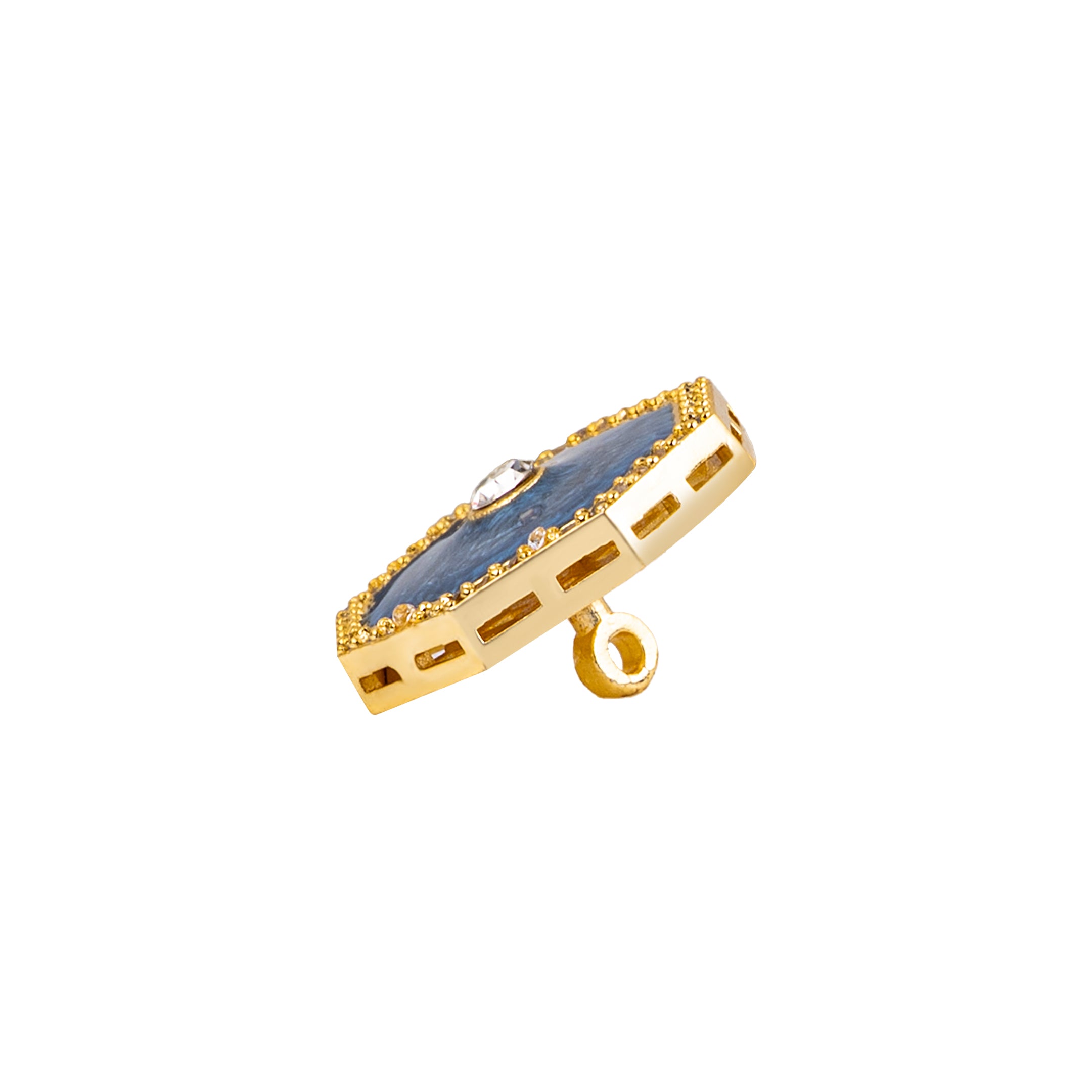 Guilloche Blue Enamel Diamond Octagonal Gold Plated Suit Buttons