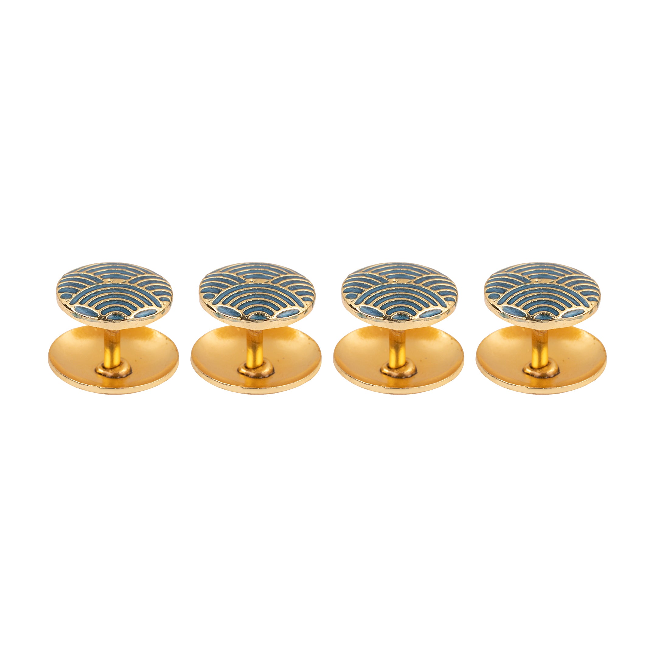 Gold Plated Teal Wave Art Deco Kurta Button Set