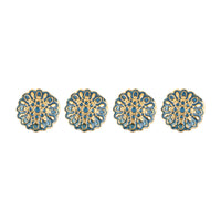 Gold Plated Teal Floral Gulkari Kurta Button Set