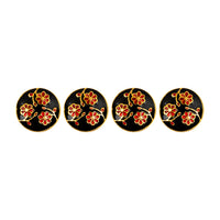 Black Floral Red Meenakari Enamel Kurta Button Set