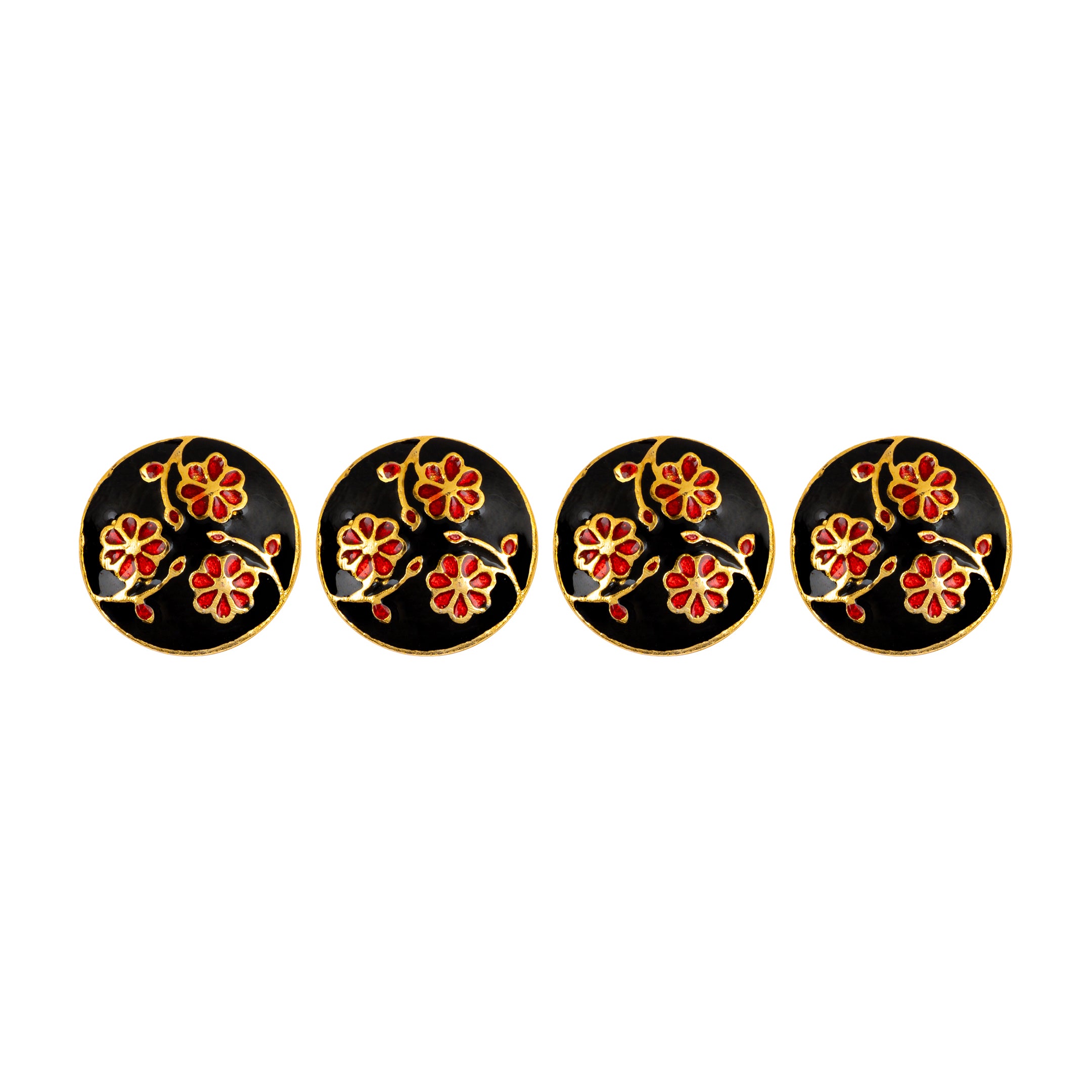 Black Floral Red Meenakari Enamel Kurta Button Set