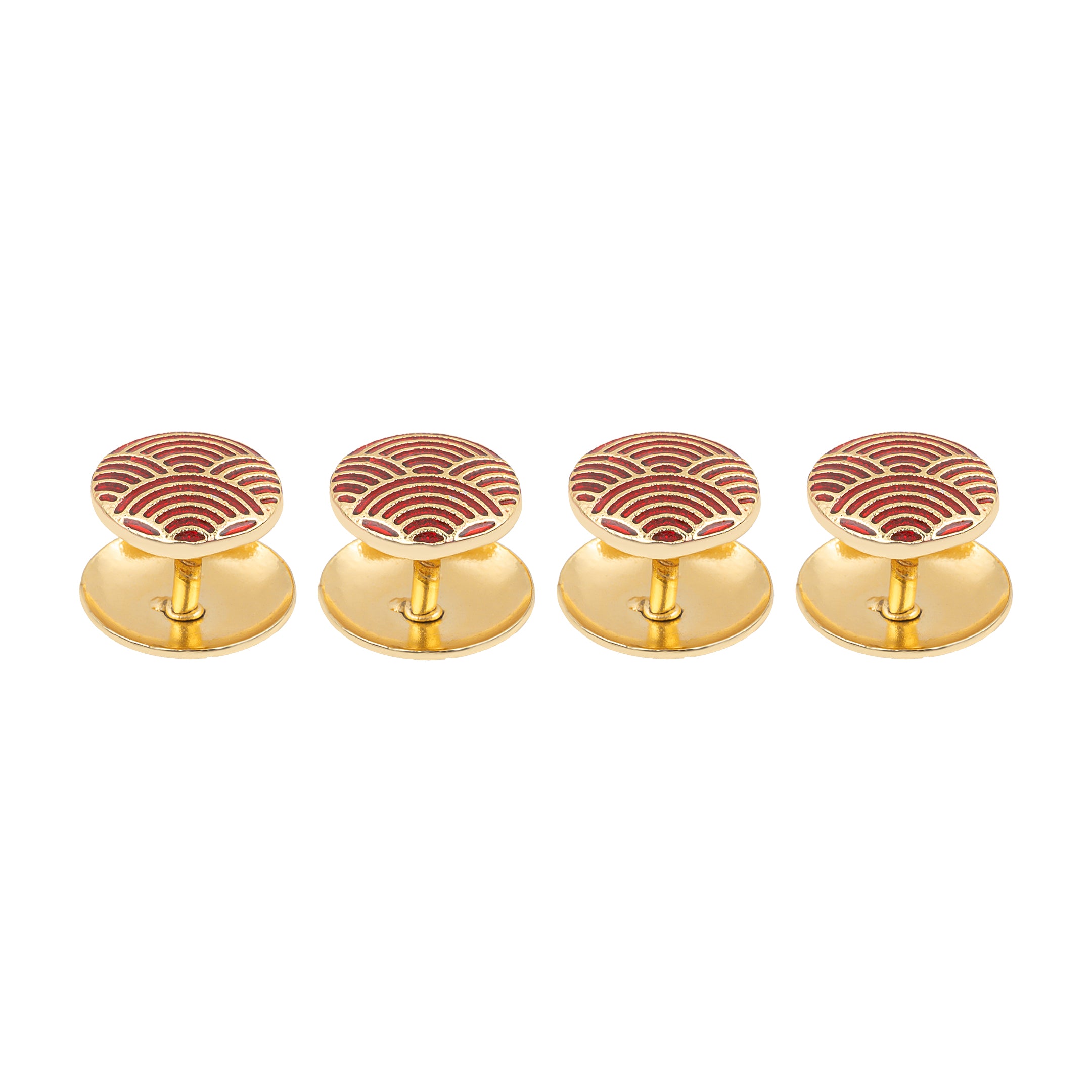 Gold Plated Red Enamel Wave Art Deco Kurta Button Set
