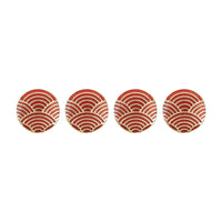 Gold Plated Red Enamel Wave Art Deco Kurta Button Set