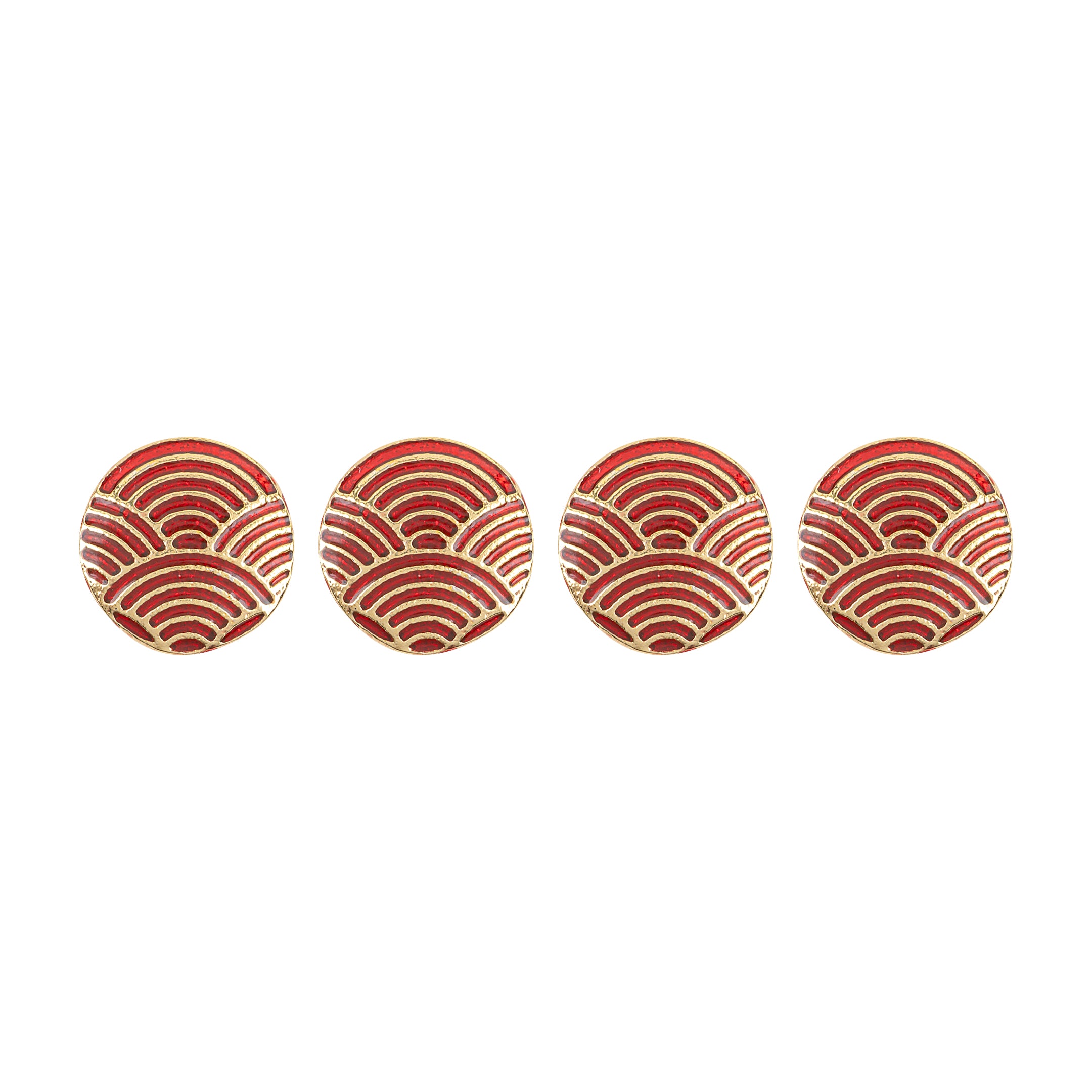 Gold Plated Red Enamel Wave Art Deco Kurta Button Set