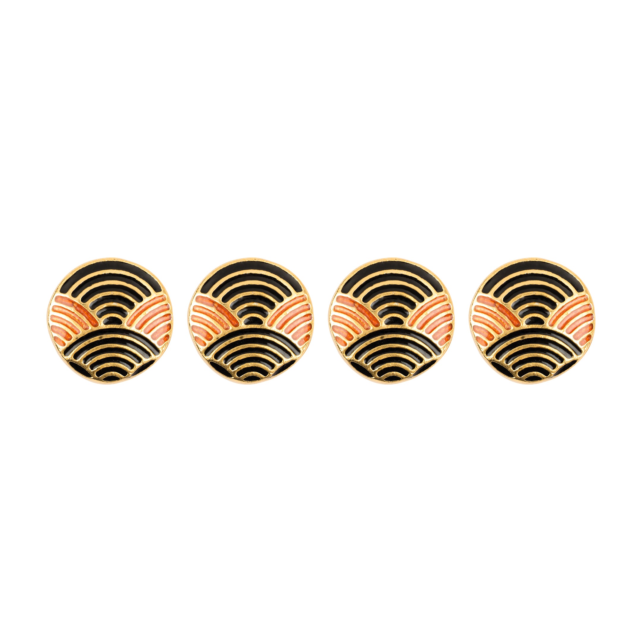 Black Orange Enamel Wave Art Deco Kurta Button Set
