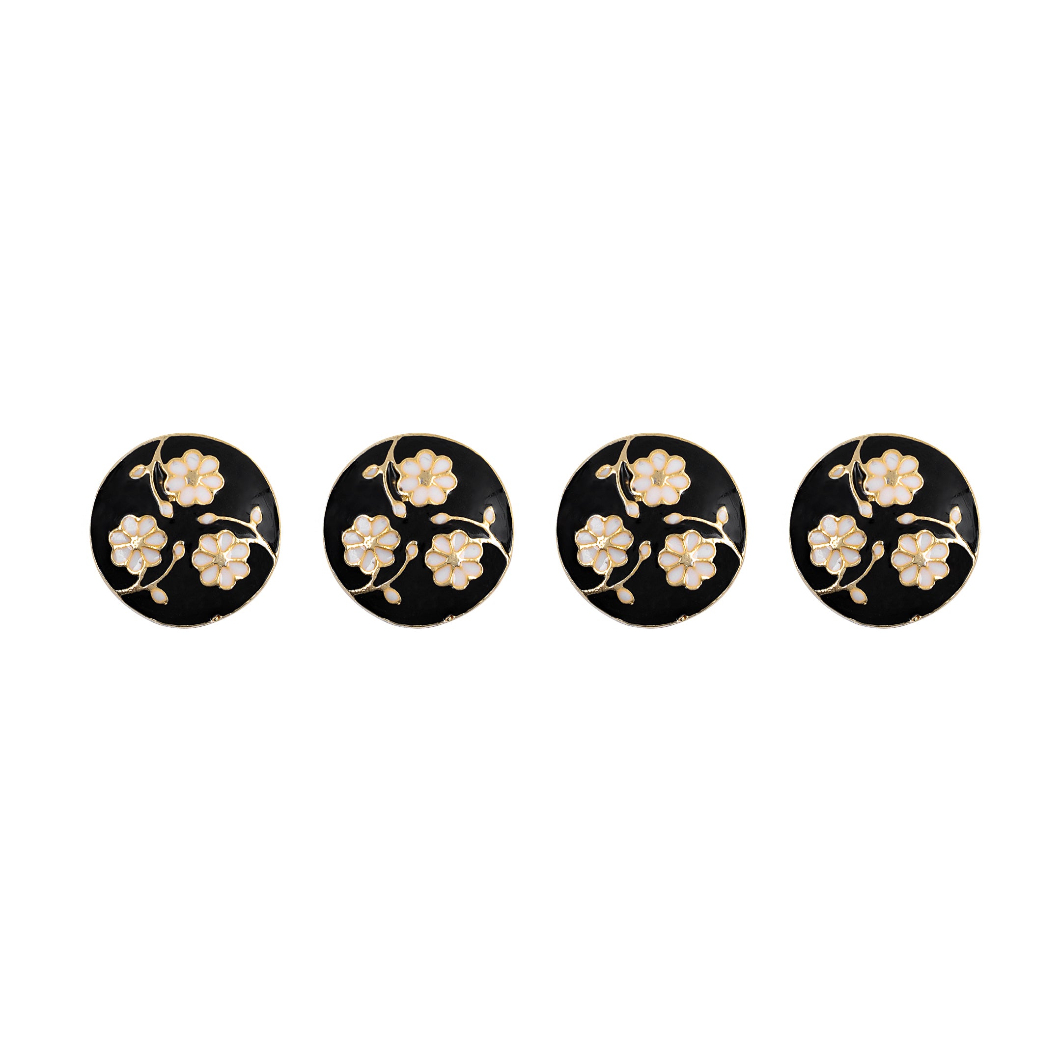 Gota Patti Floral Inspired Black Enamel Gold Plated Kurta Button