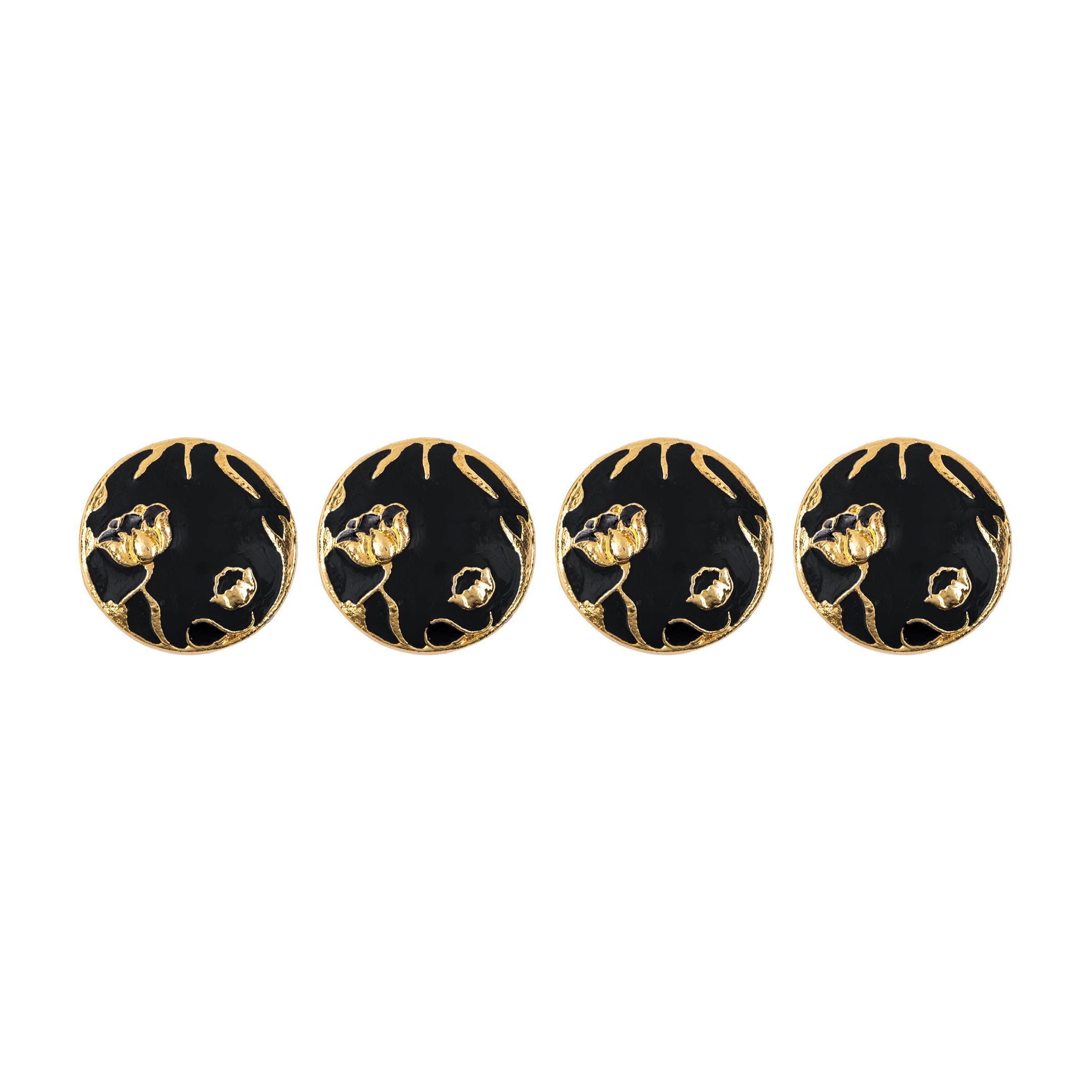 Black Meenakari Lotus Bloom Handcrafted Gold Plated Kurta Buttons